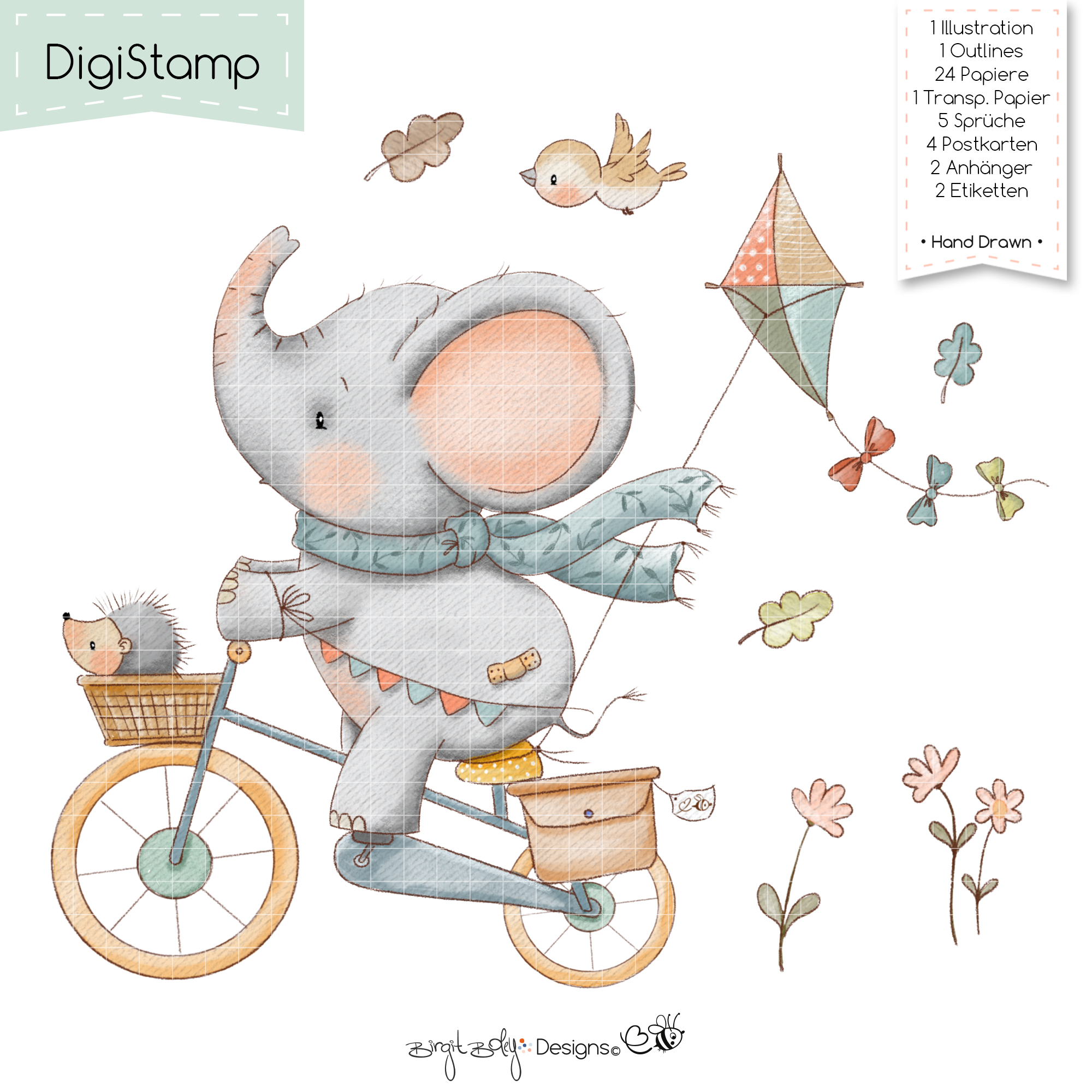 Digistamps Elephant Bicycle Ride [Digital]