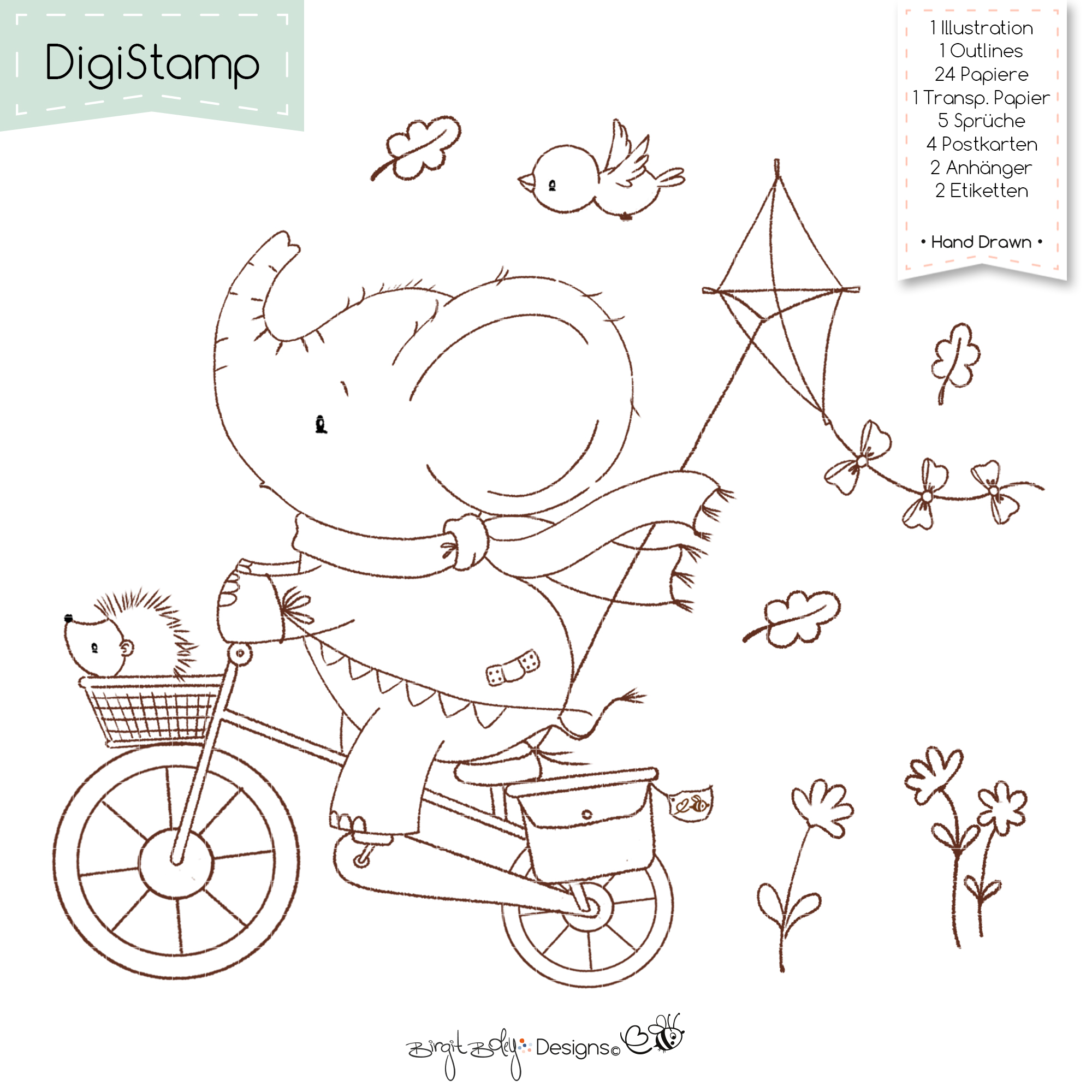 Digistamps Elephant Bicycle Ride [Digital] – Bild 2
