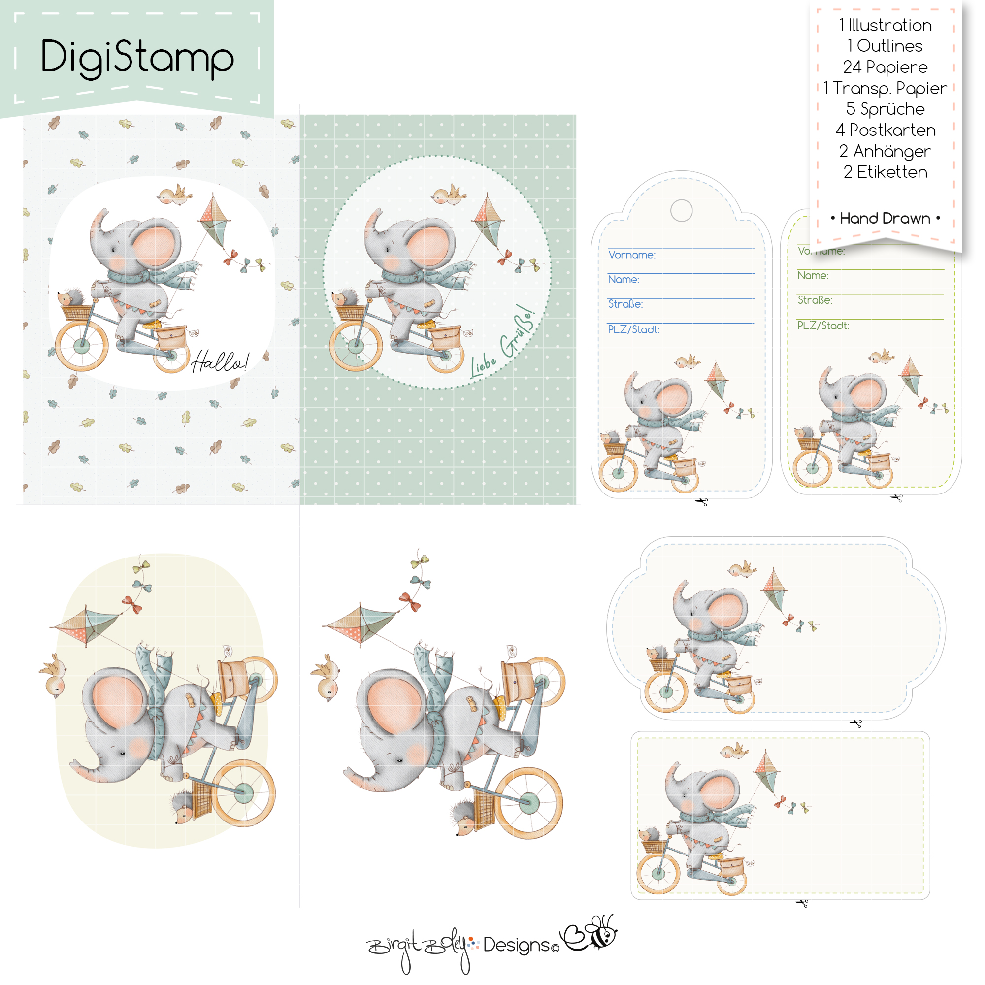Digistamps Elephant Bicycle Ride [Digital] – Bild 4