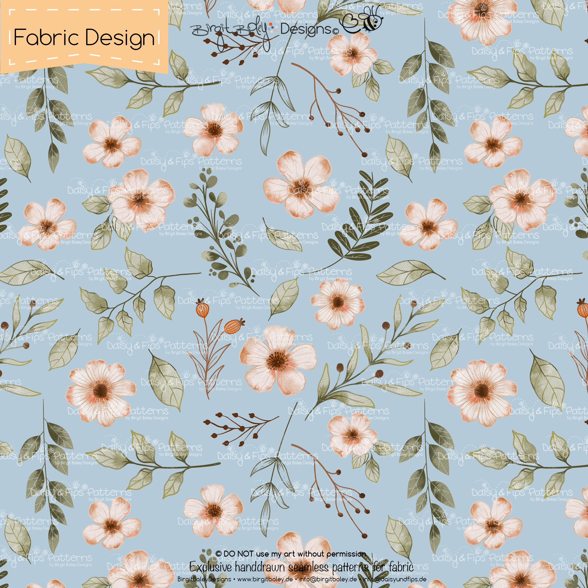 Stoffdesign Blumen_01 • Dusty Blue • Non Exclusiv [Digital] – Bild 2
