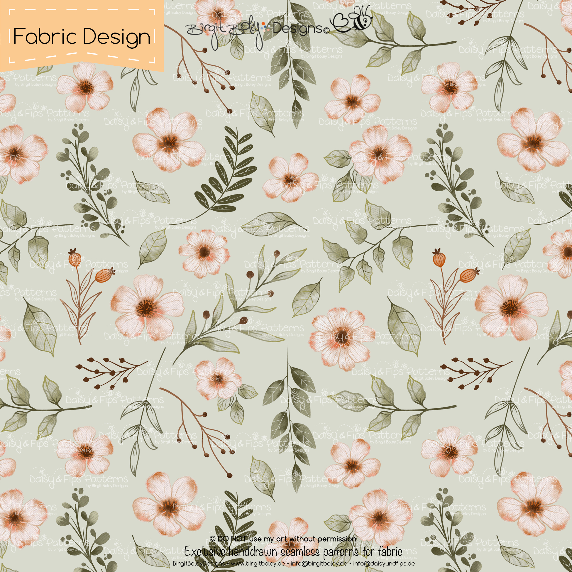 Stoffdesign Blumen_01 • Khaki • Non Exclusiv [Digital] – Bild 2