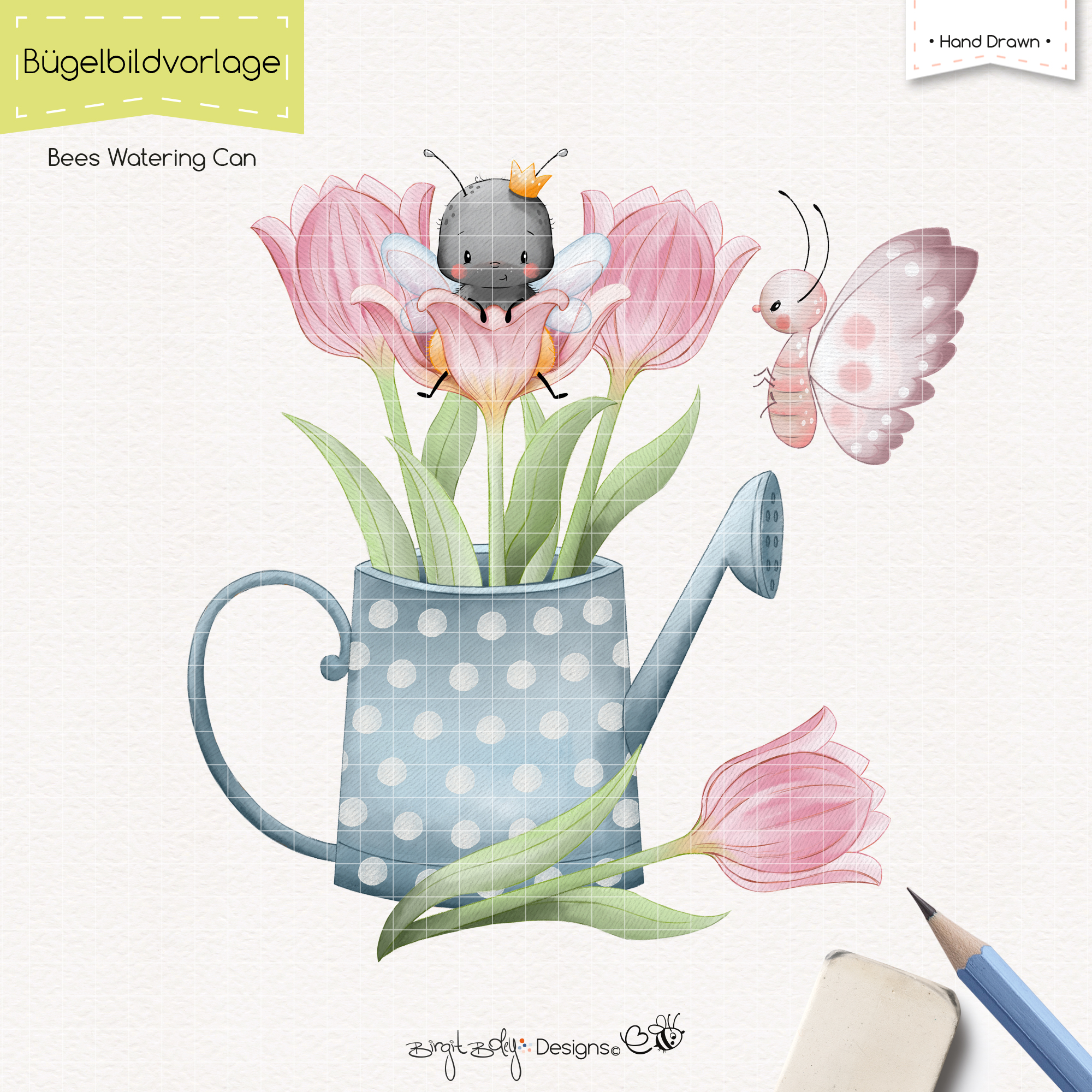 Bügelbildvorlage Bees Watering Can [Digital]