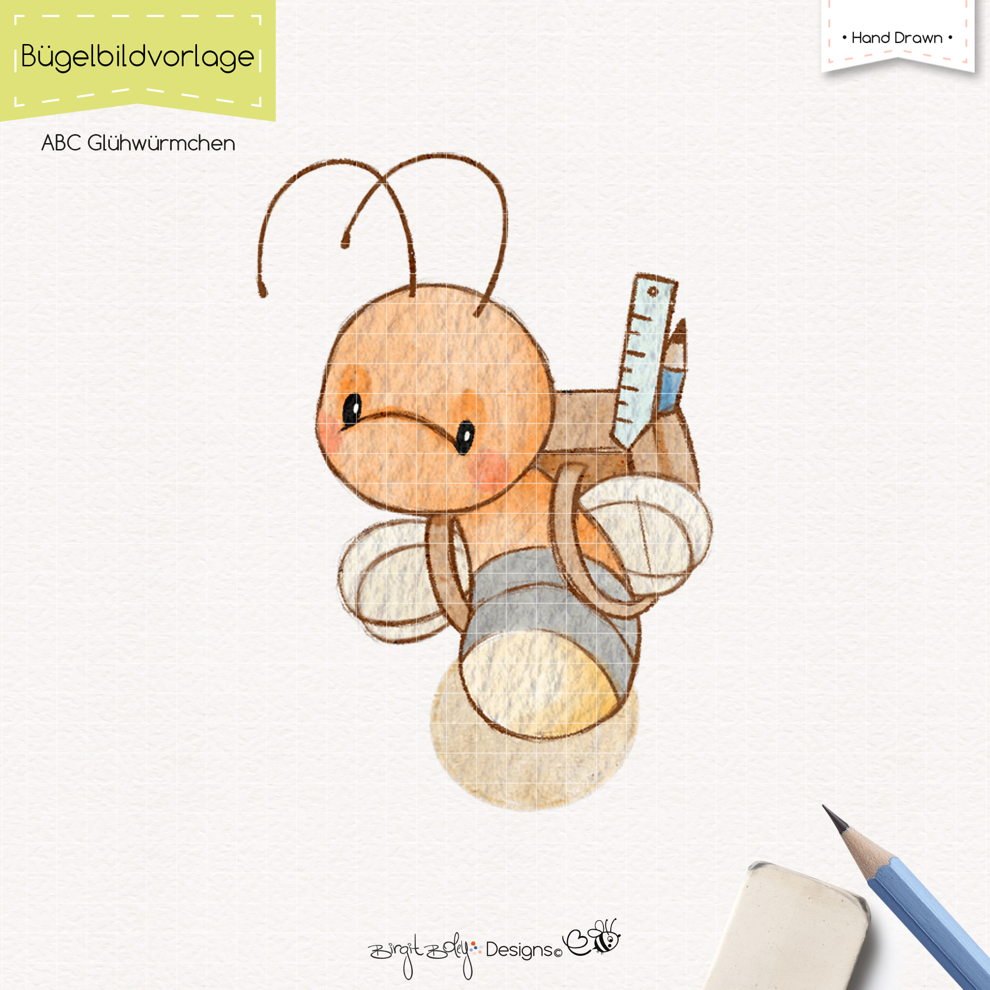 Bügelbildvorlage ABC Glühwürmchen [Digital]