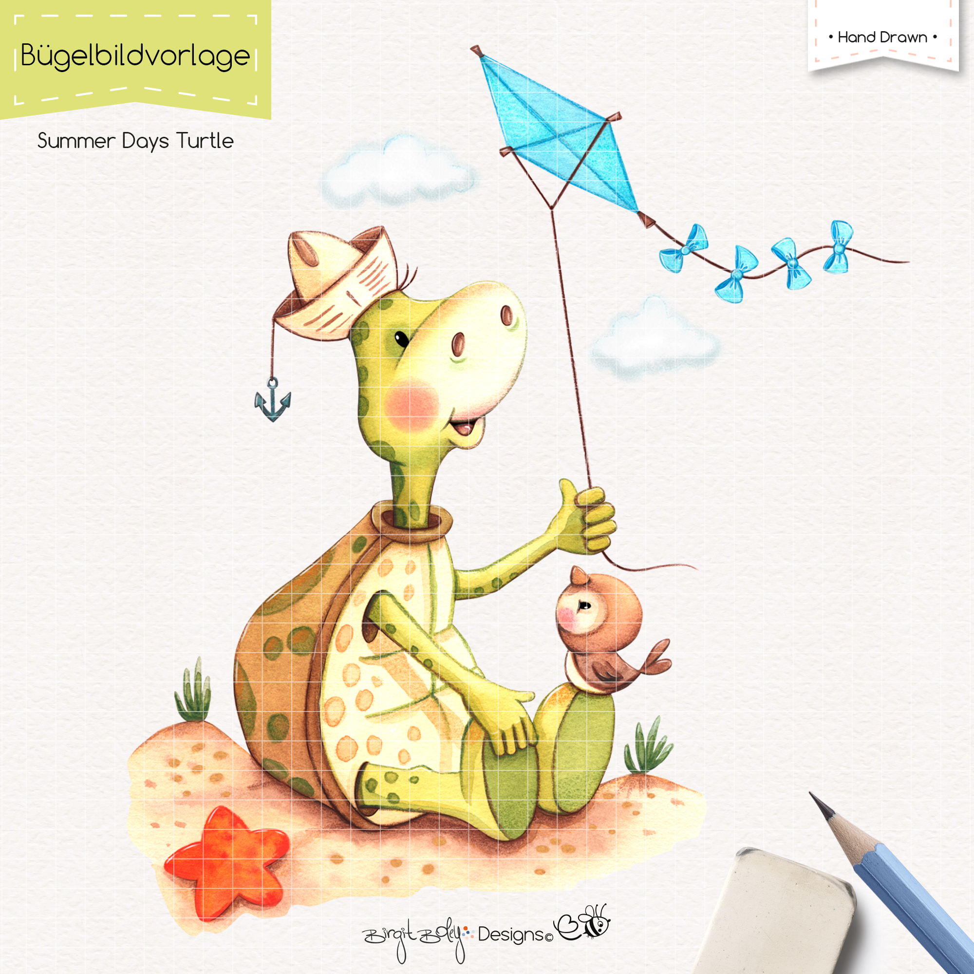 Bügelbildvorlage Summer Days Turtle [Digital]