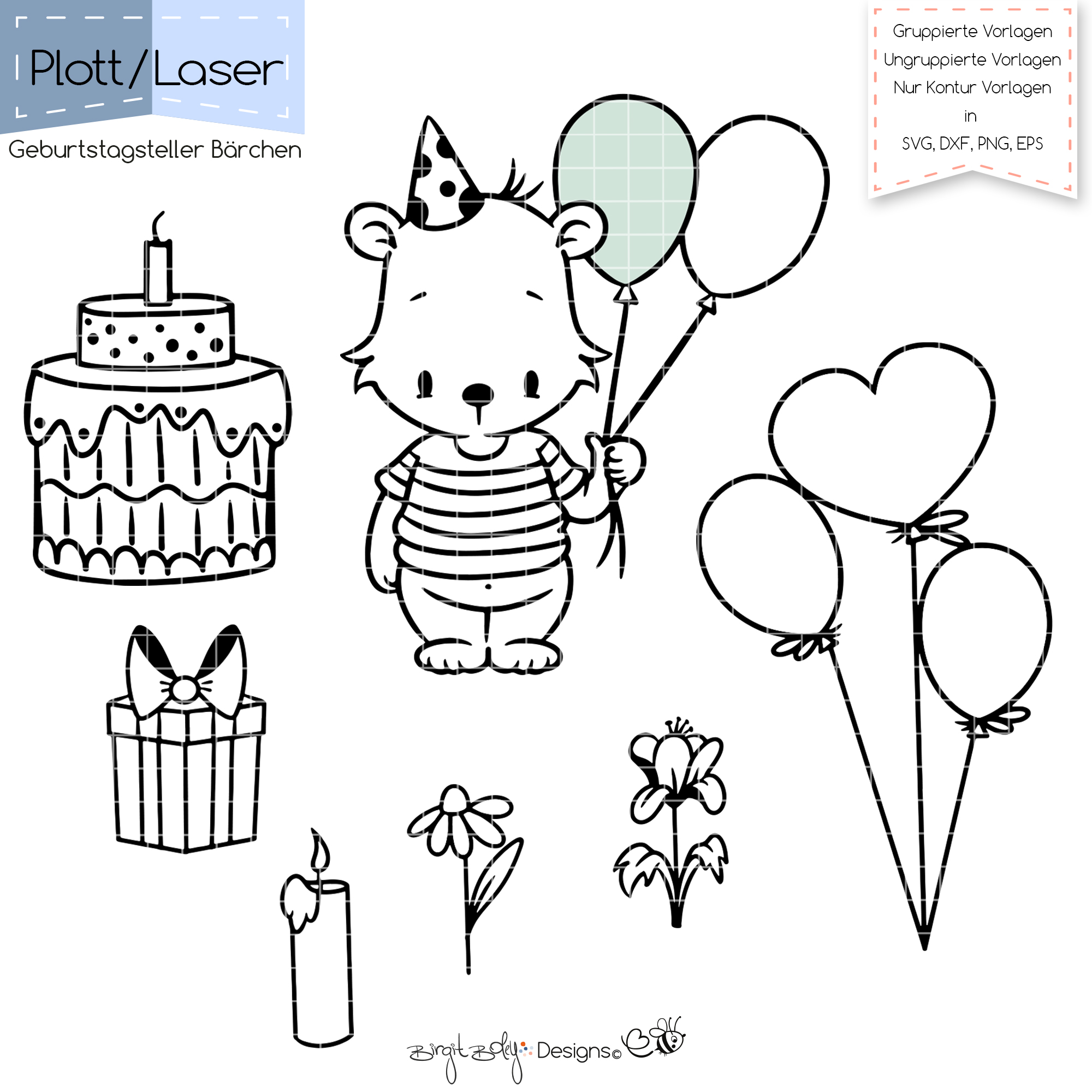PlottLaser Geburtstagsteller Bärchen [Digital]