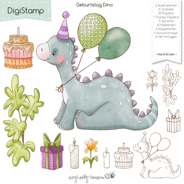 Digistamp Geburtstag Dino [Digital]