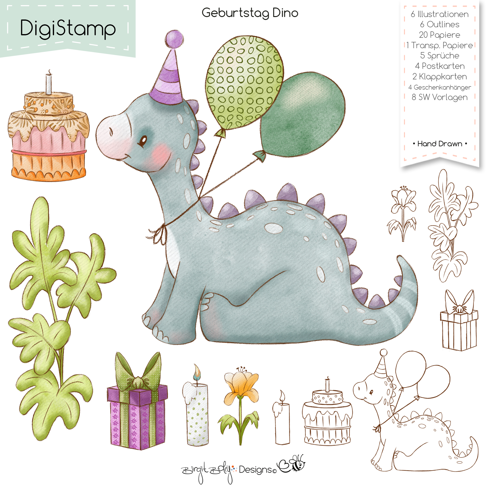 Digistamp Geburtstag Dino [Digital]