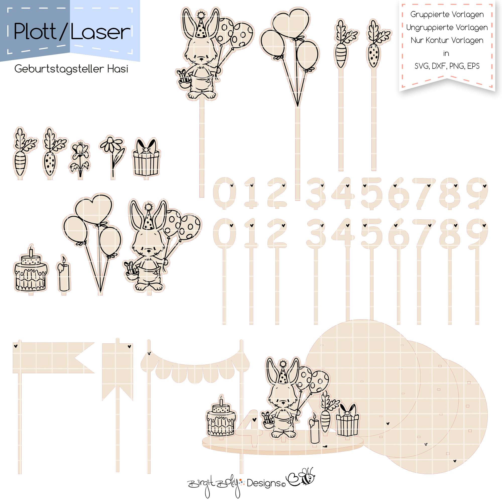 PlottLaser Geburtstagsteller Hasi [Digital] – Bild 2