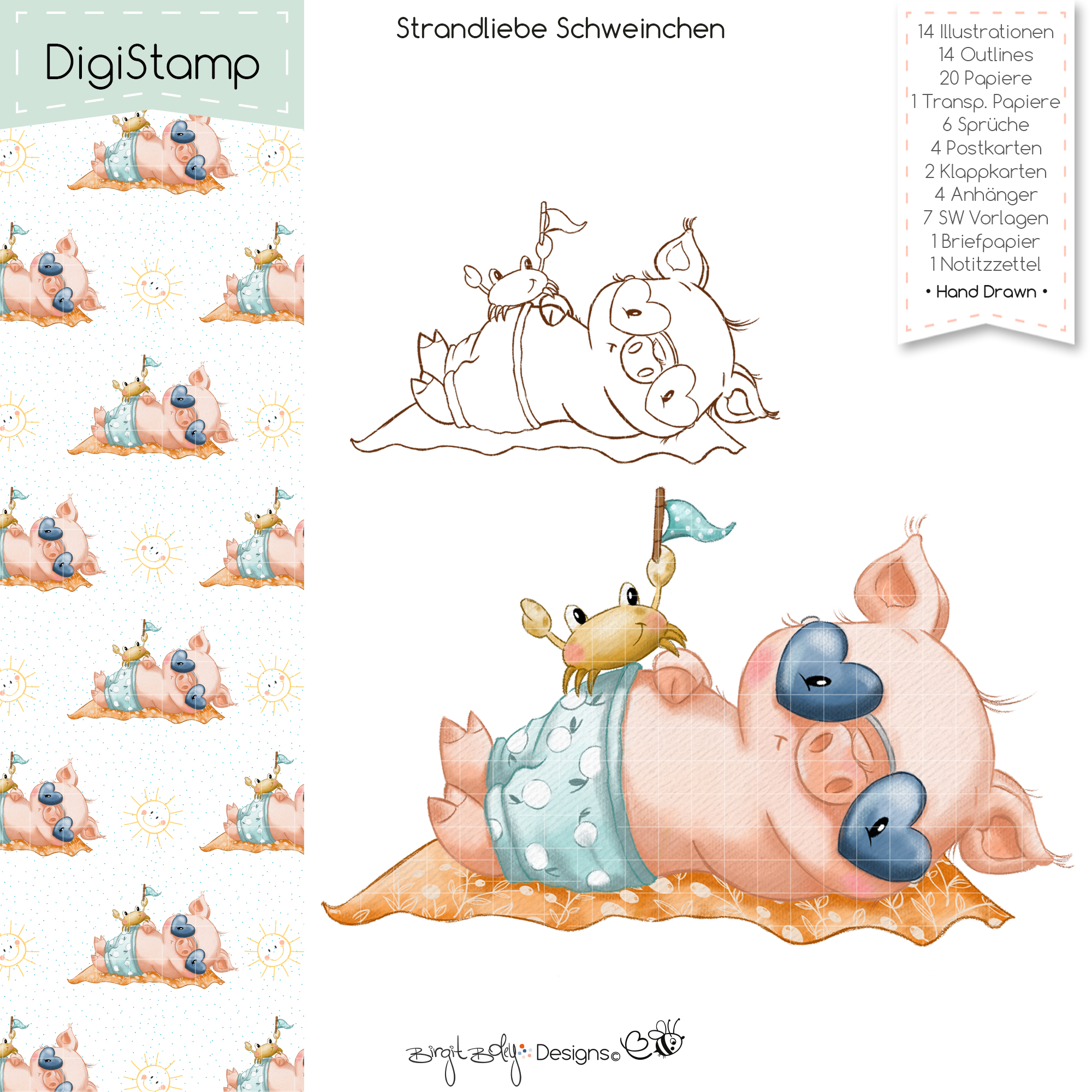 Digistamp Strandliebe Schweinchen [Digital]