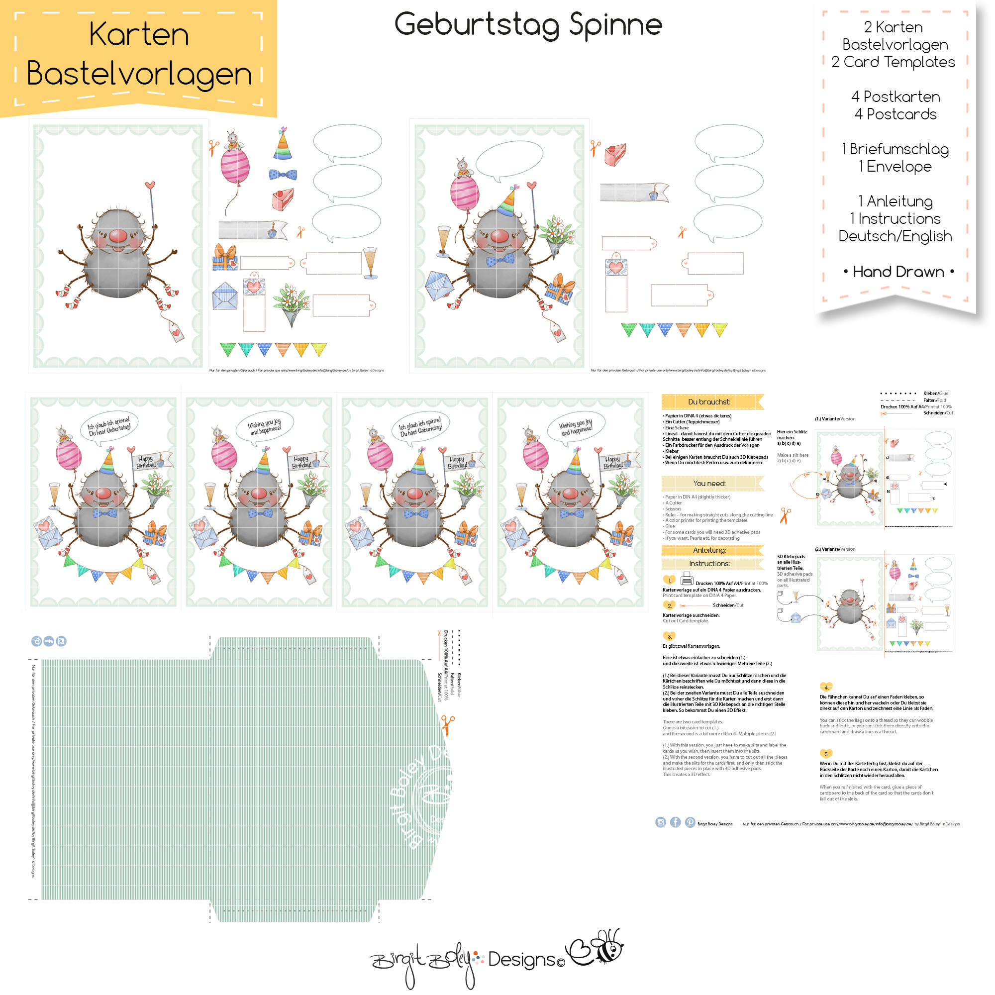 Karten Bastelvorlage Geburtstag Spinne [Digital] – Bild 2