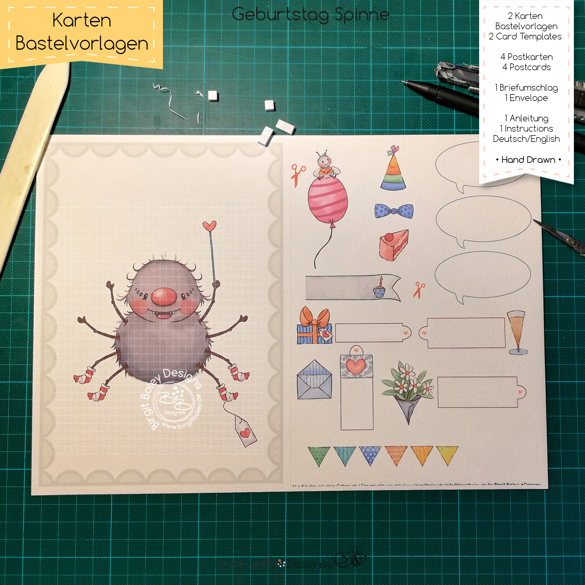 Karten Bastelvorlage Geburtstag Spinne [Digital] – Bild 3