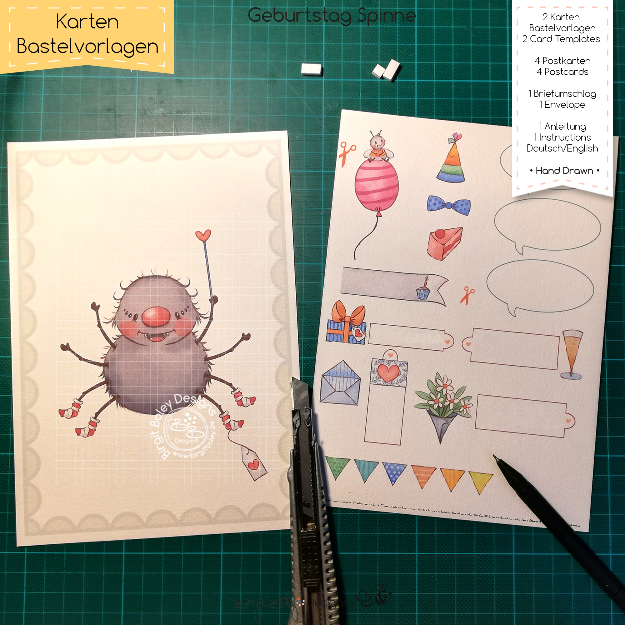 Karten Bastelvorlage Geburtstag Spinne [Digital] – Bild 4