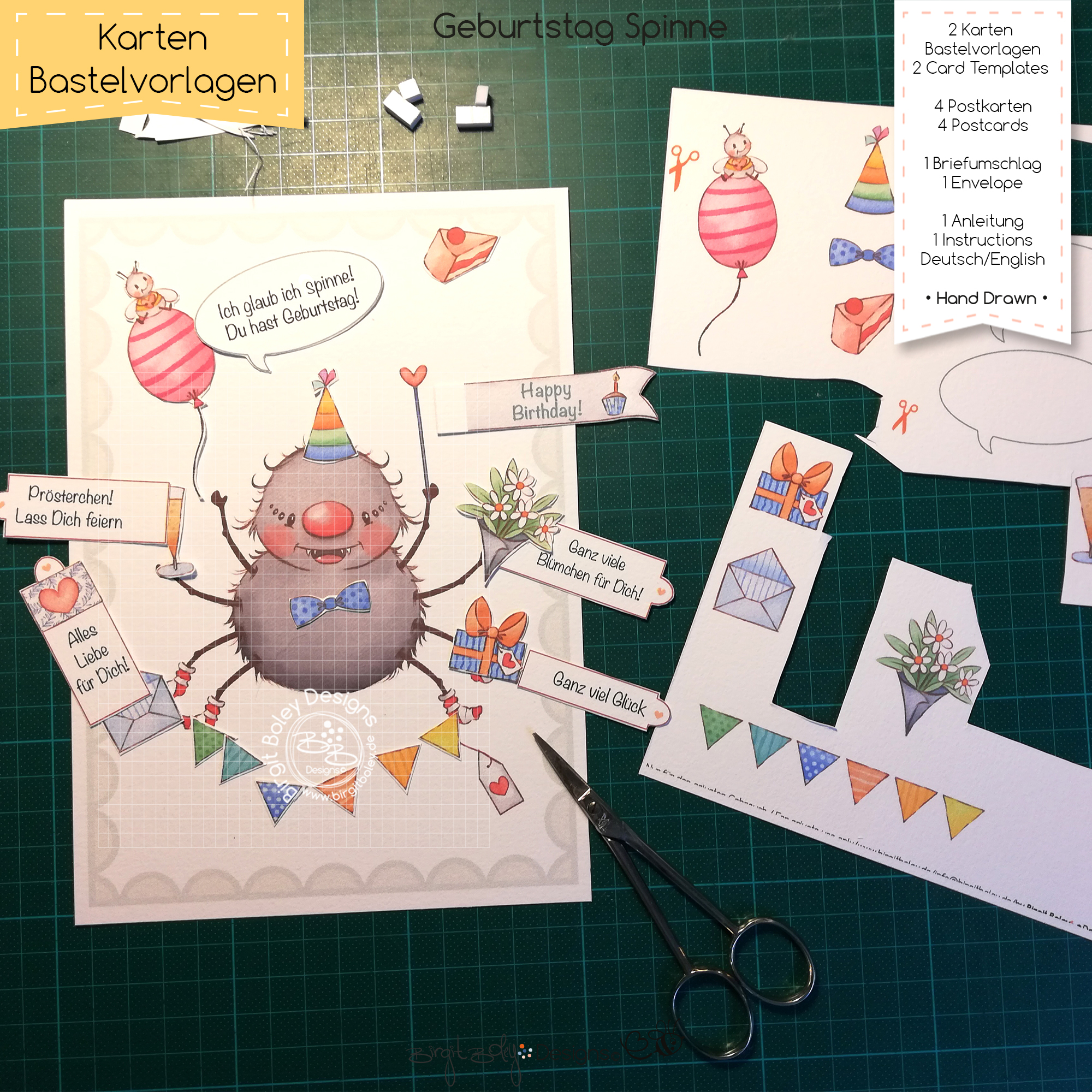 Karten Bastelvorlage Geburtstag Spinne [Digital] – Bild 5