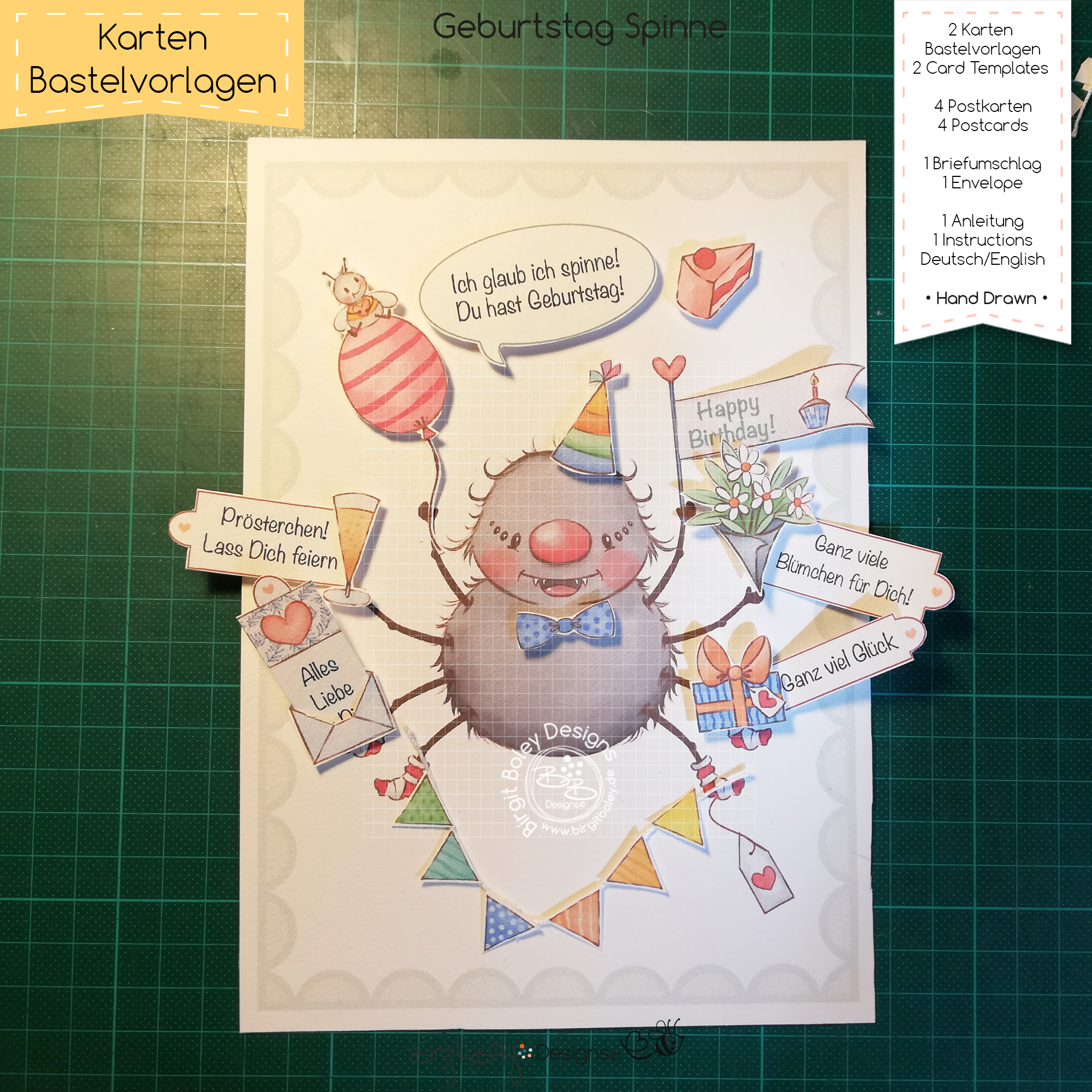 Karten Bastelvorlage Geburtstag Spinne [Digital] – Bild 6