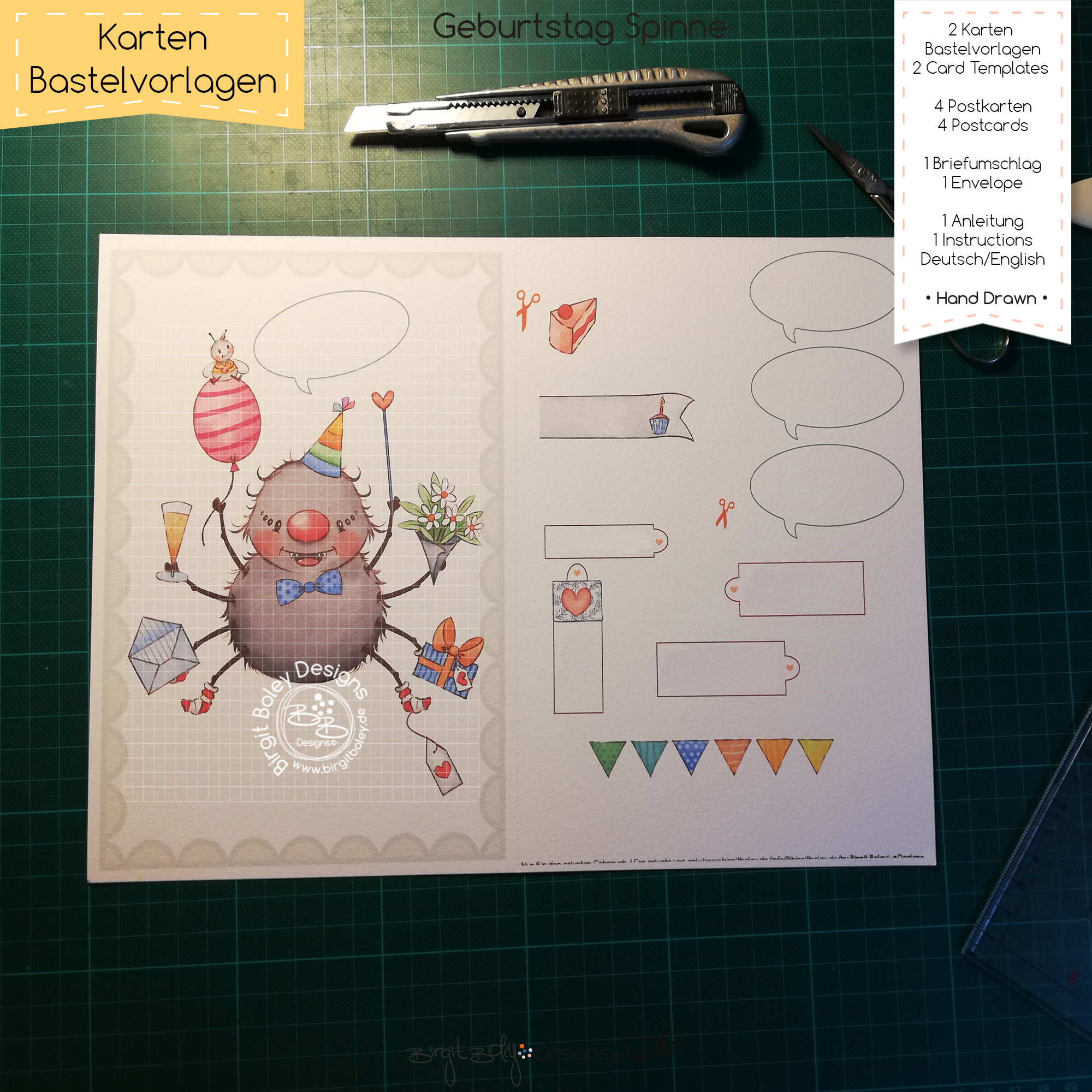 Karten Bastelvorlage Geburtstag Spinne [Digital] – Bild 7