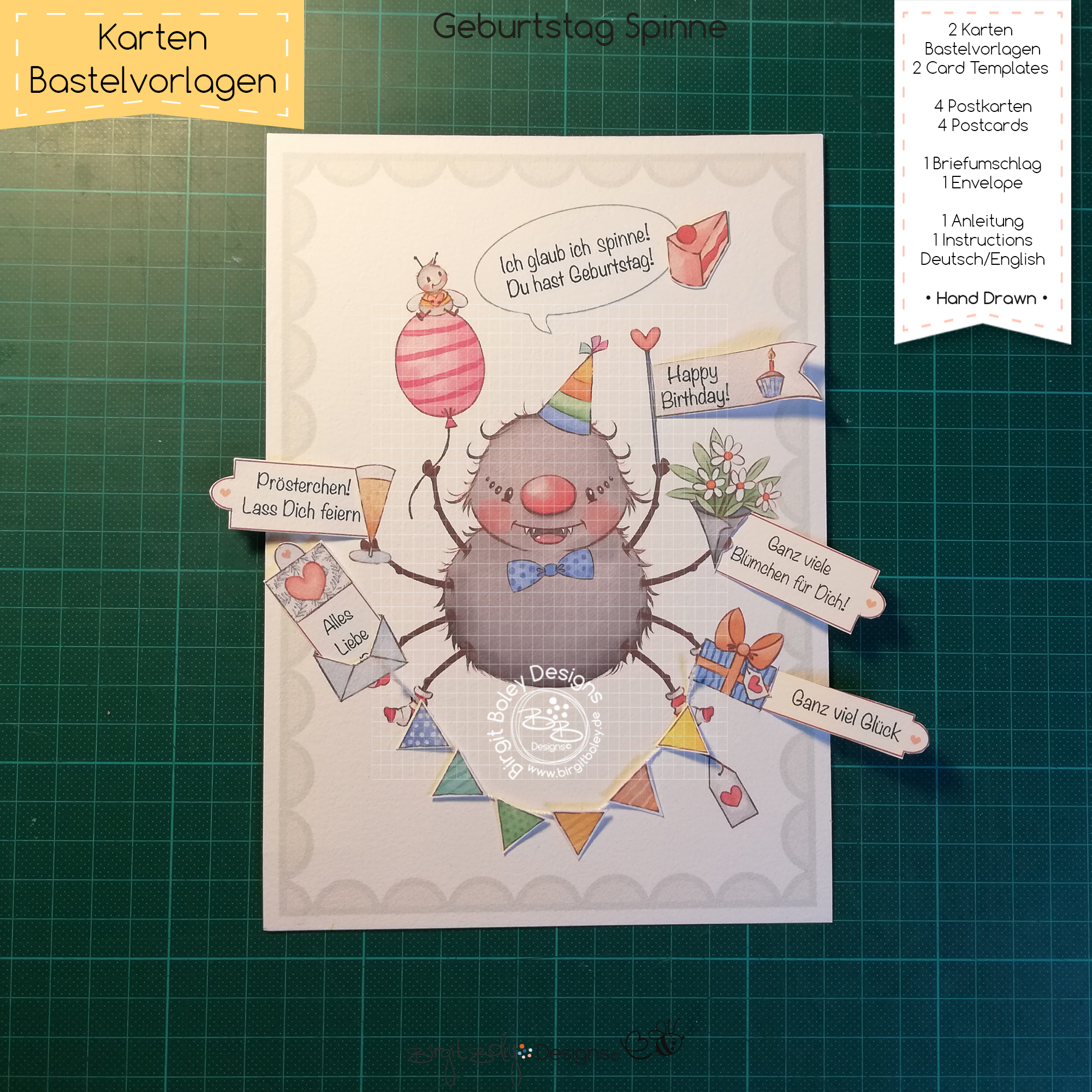 Karten Bastelvorlage Geburtstag Spinne [Digital] – Bild 8