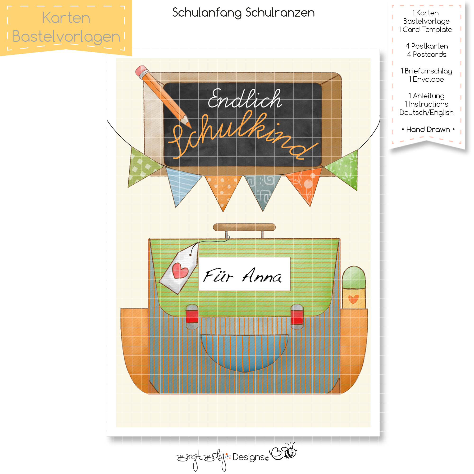 Karten Bastelvorlage Schulanfang Ranzen [Digital]