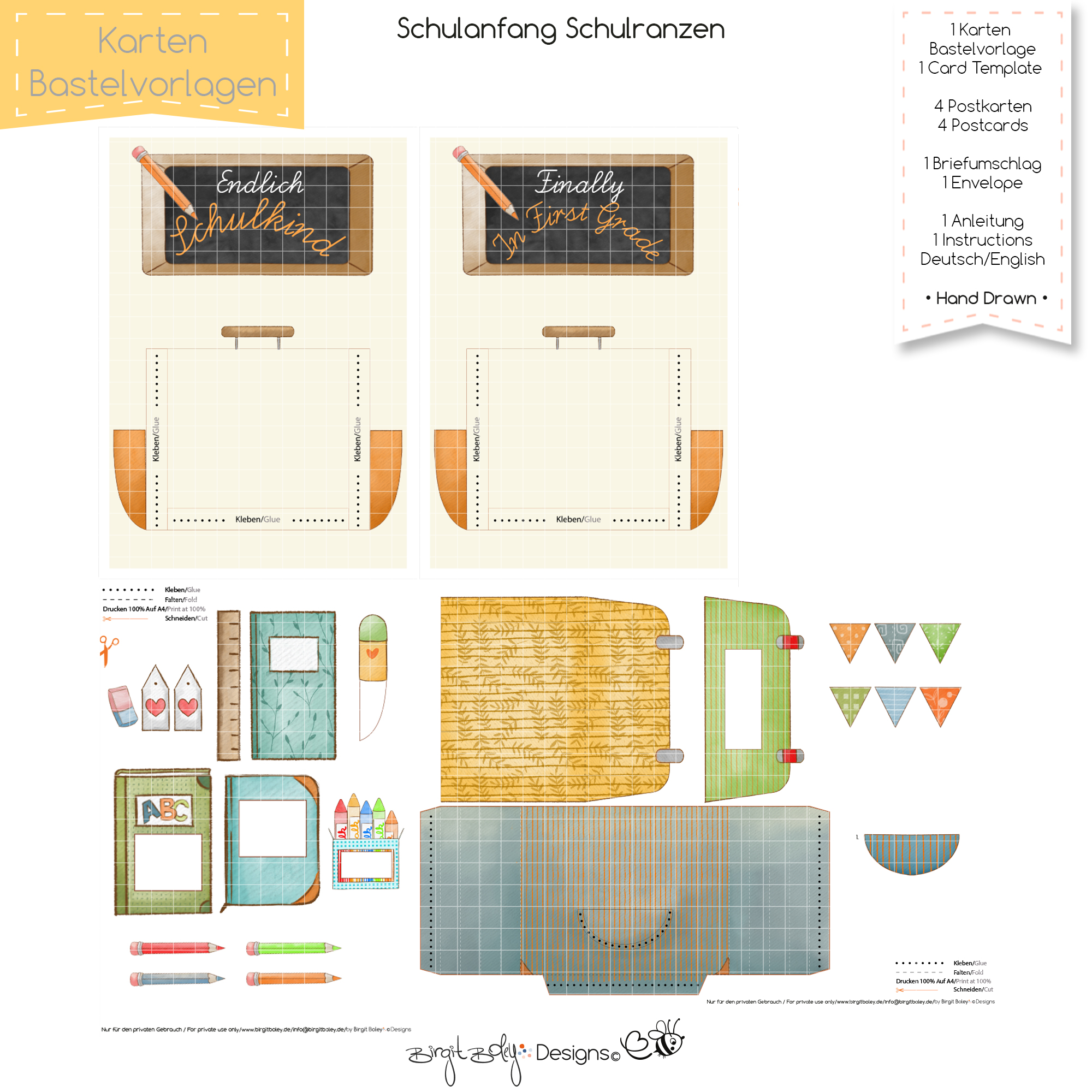 Karten Bastelvorlage Schulanfang Ranzen [Digital] – Bild 2