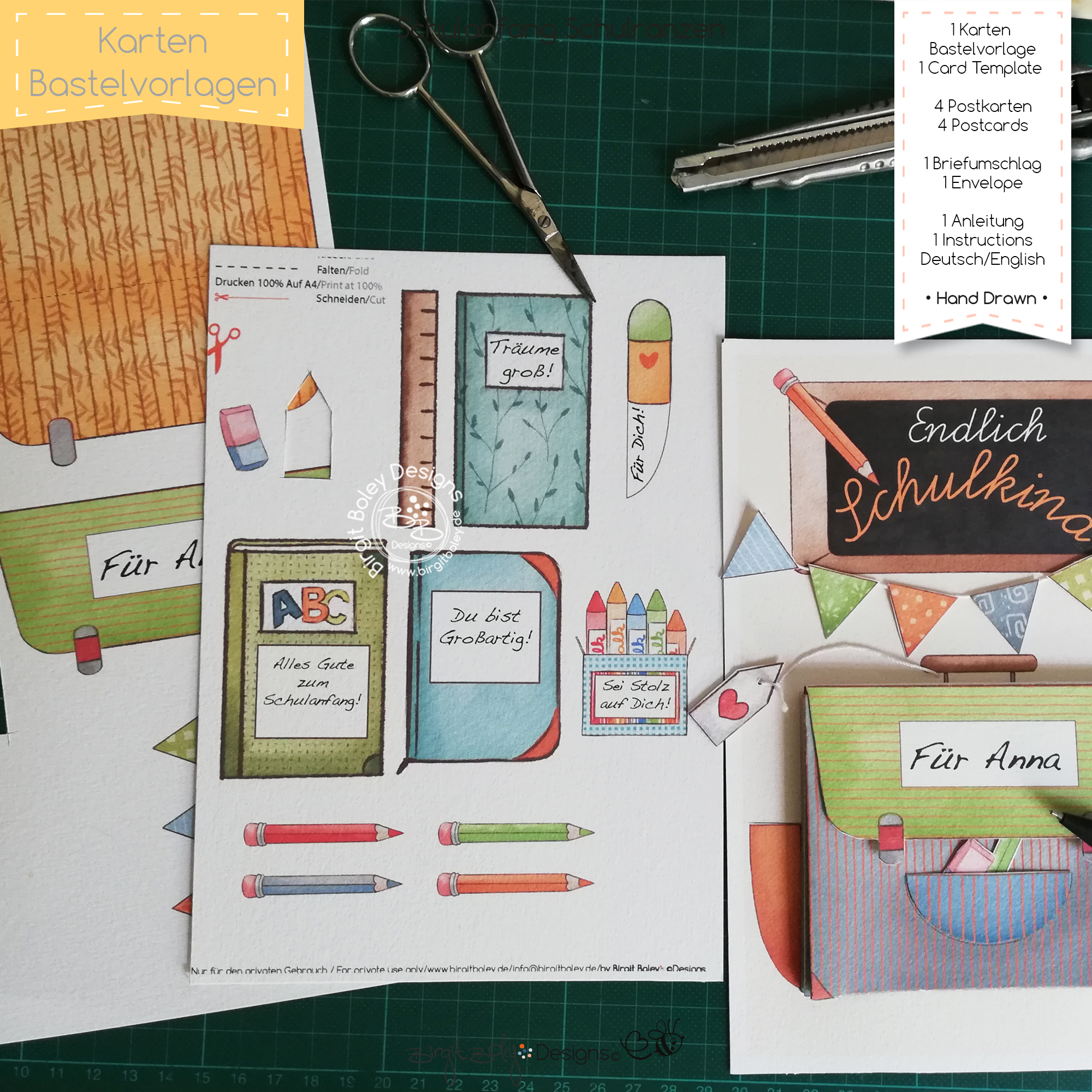 Karten Bastelvorlage Schulanfang Ranzen [Digital] – Bild 5