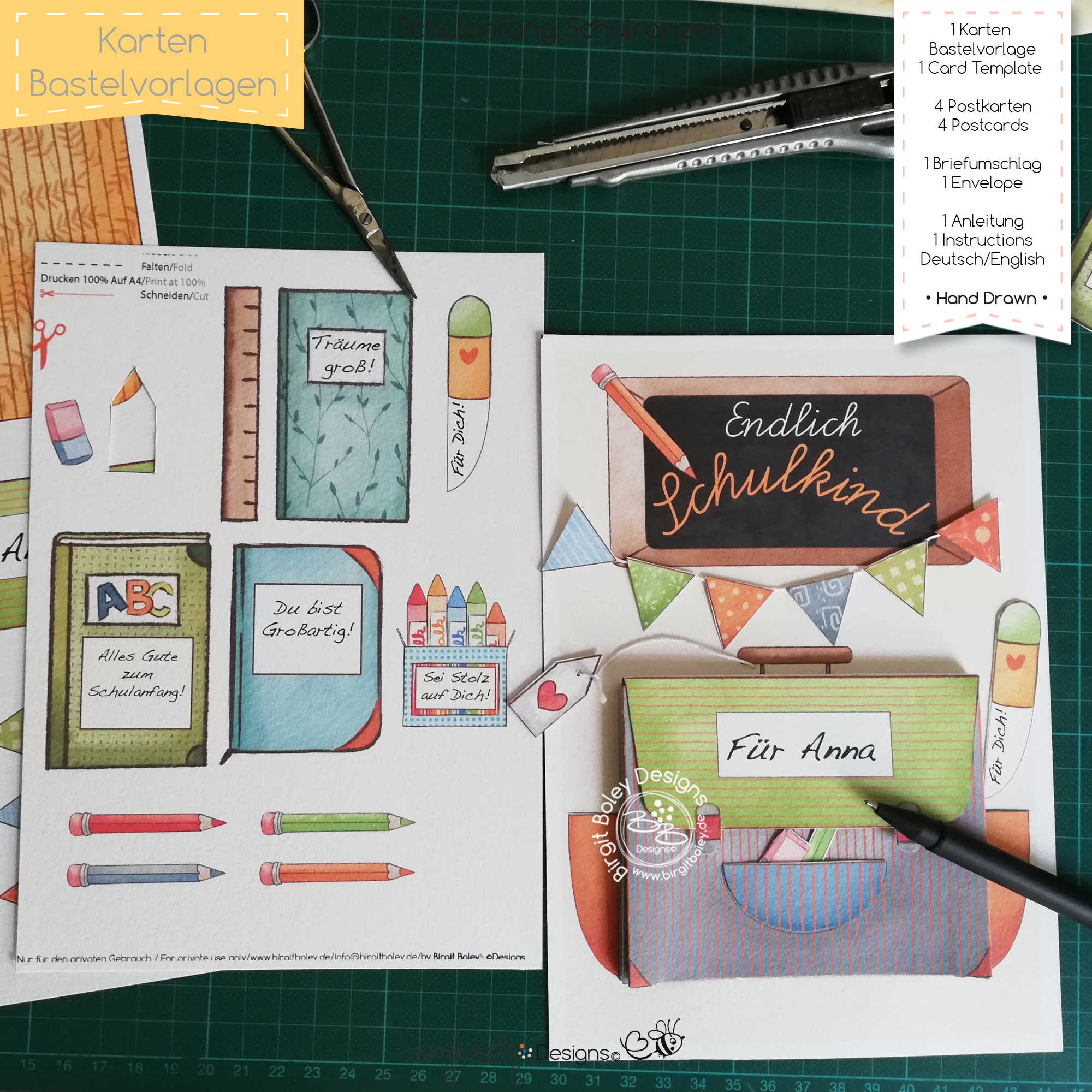 Karten Bastelvorlage Schulanfang Ranzen [Digital] – Bild 4