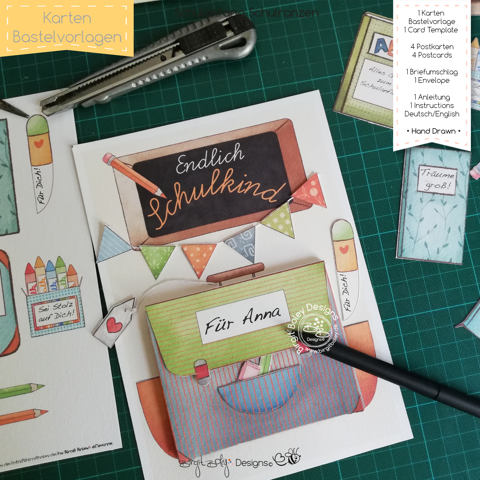 Karten Bastelvorlage Schulanfang Ranzen [Digital] – Bild 6