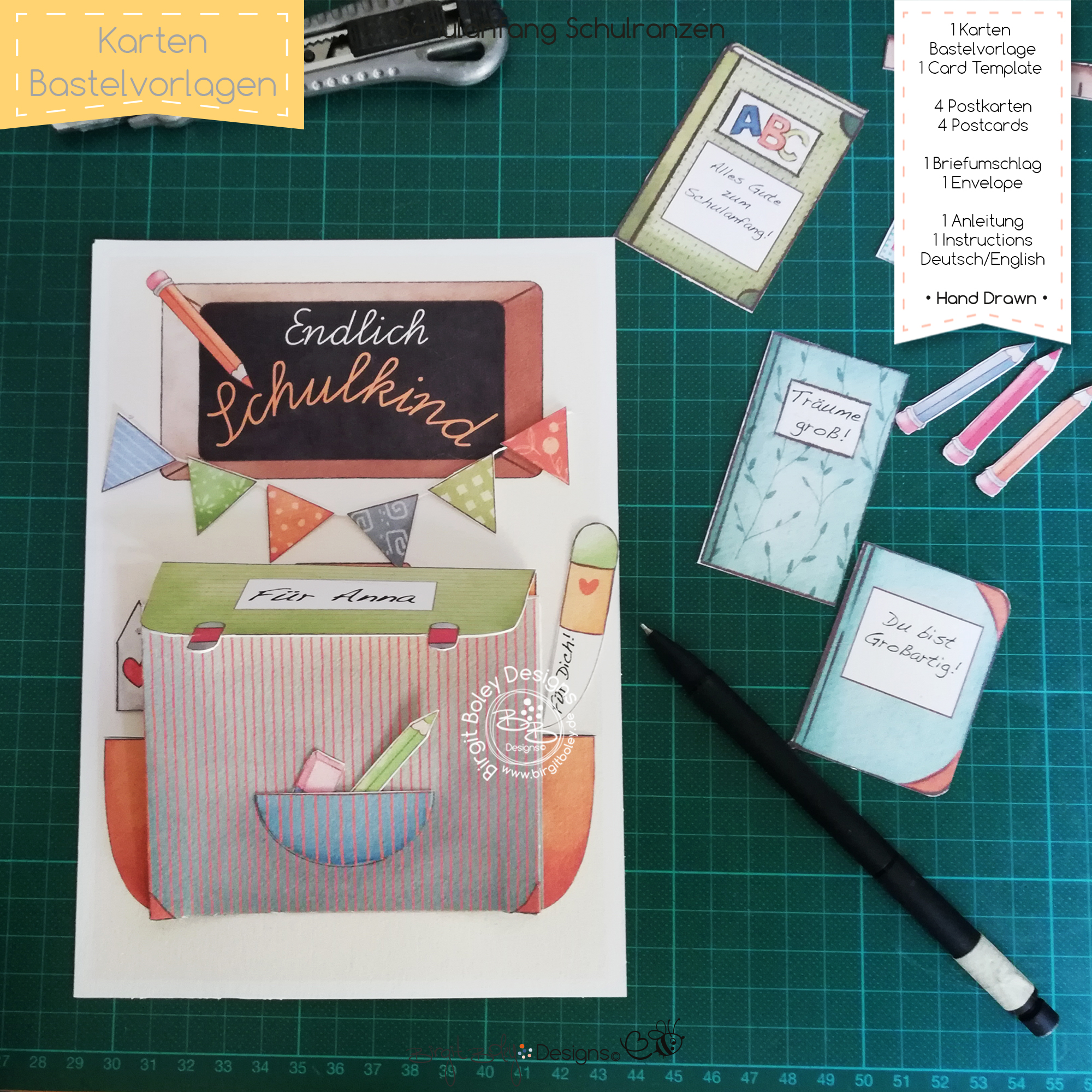 Karten Bastelvorlage Schulanfang Ranzen [Digital] – Bild 7