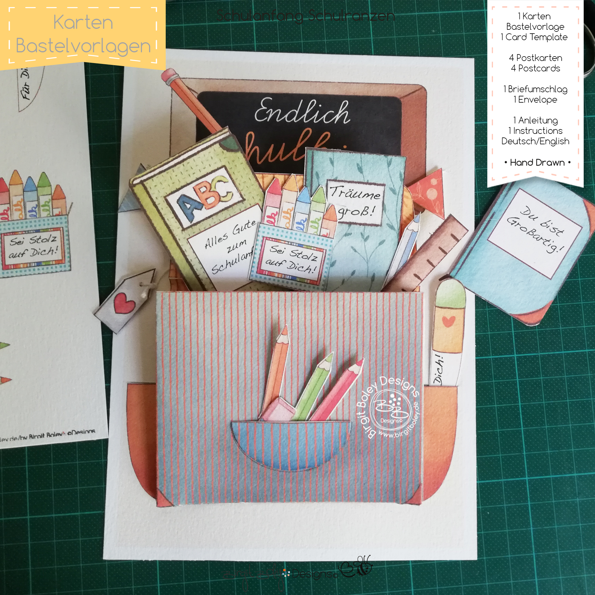 Karten Bastelvorlage Schulanfang Ranzen [Digital] – Bild 8