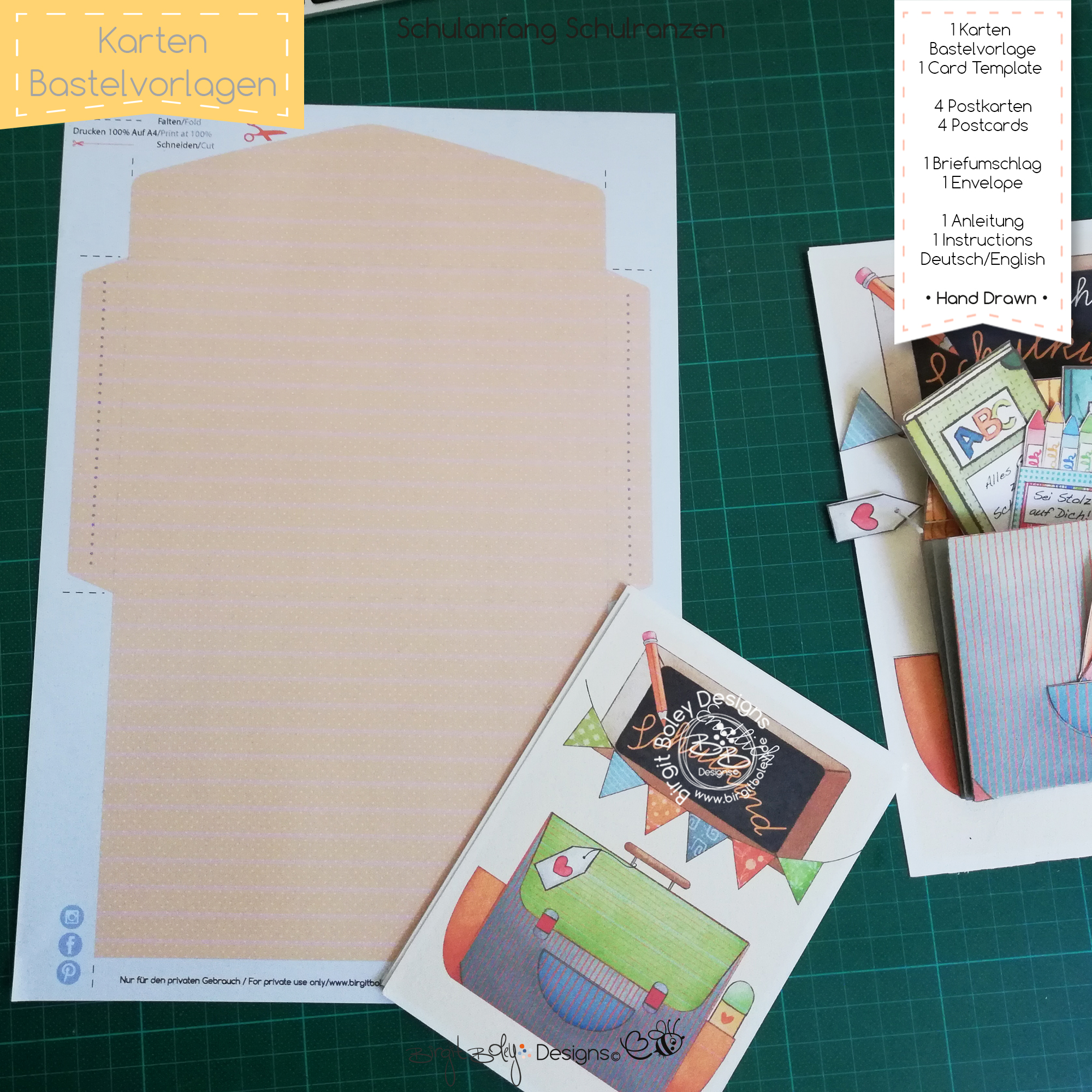 Karten Bastelvorlage Schulanfang Ranzen [Digital] – Bild 9