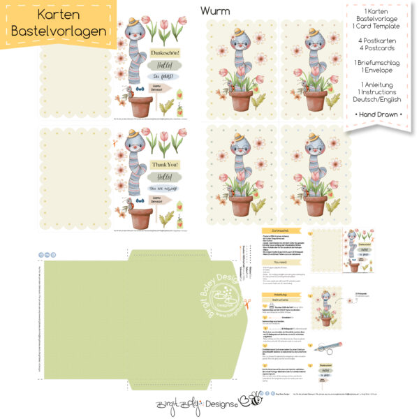 Karten Bastelvorlage Geburtstag Wurm [Digital] – Bild 2