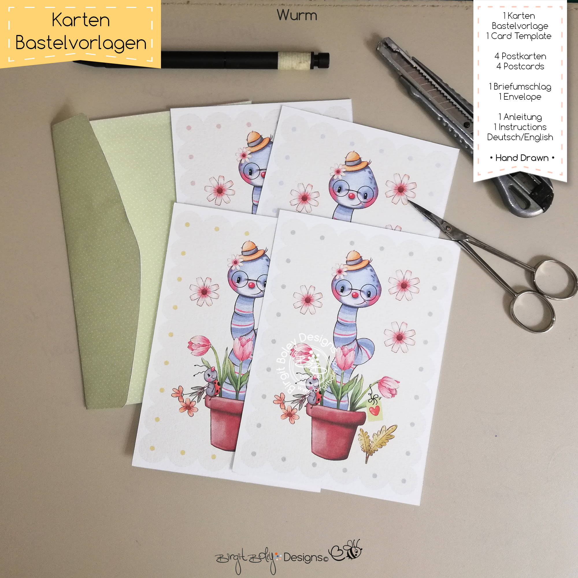 Karten Bastelvorlage Geburtstag Wurm [Digital] – Bild 6