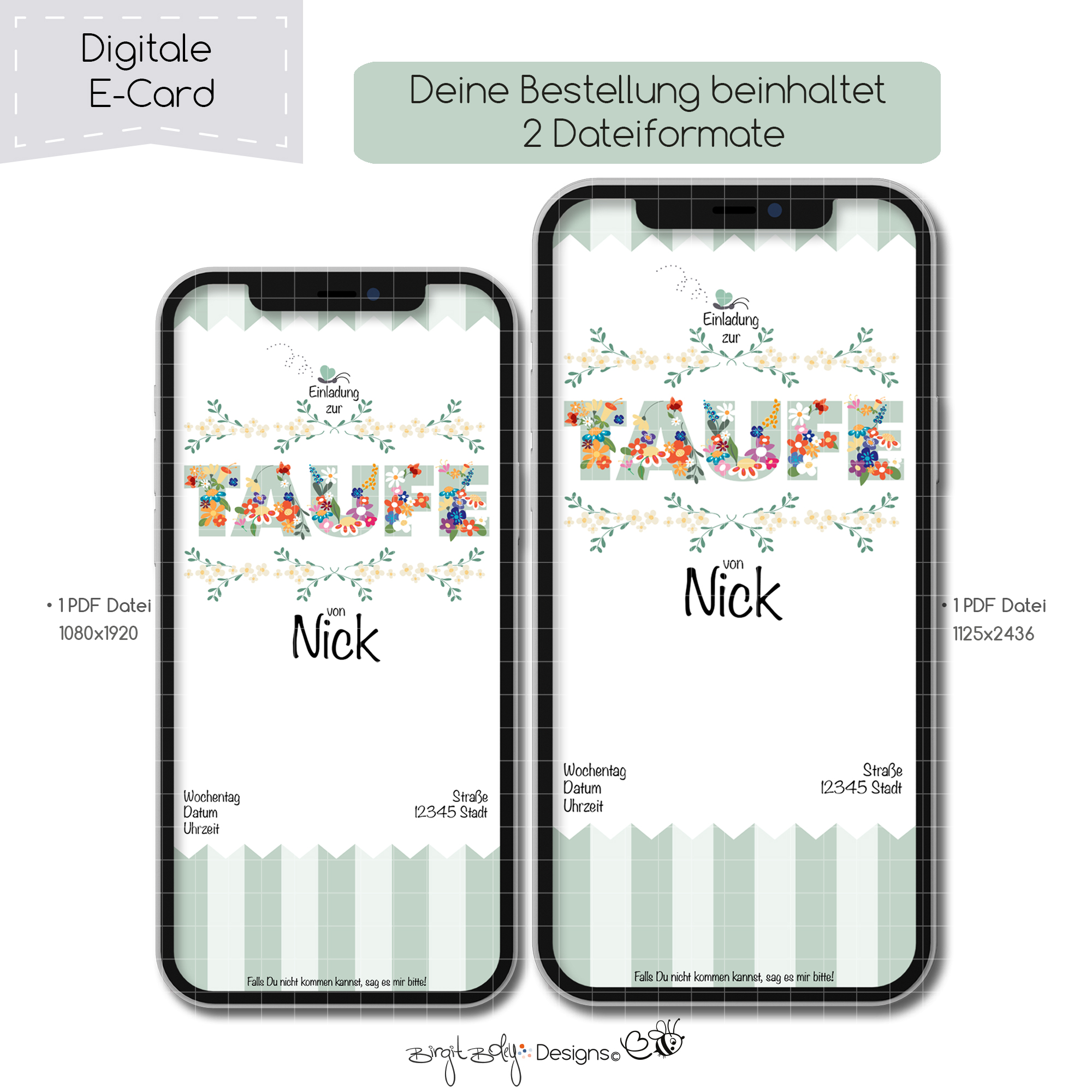 Ecard Taufe Blumen Khaki [Digital] – Bild 4