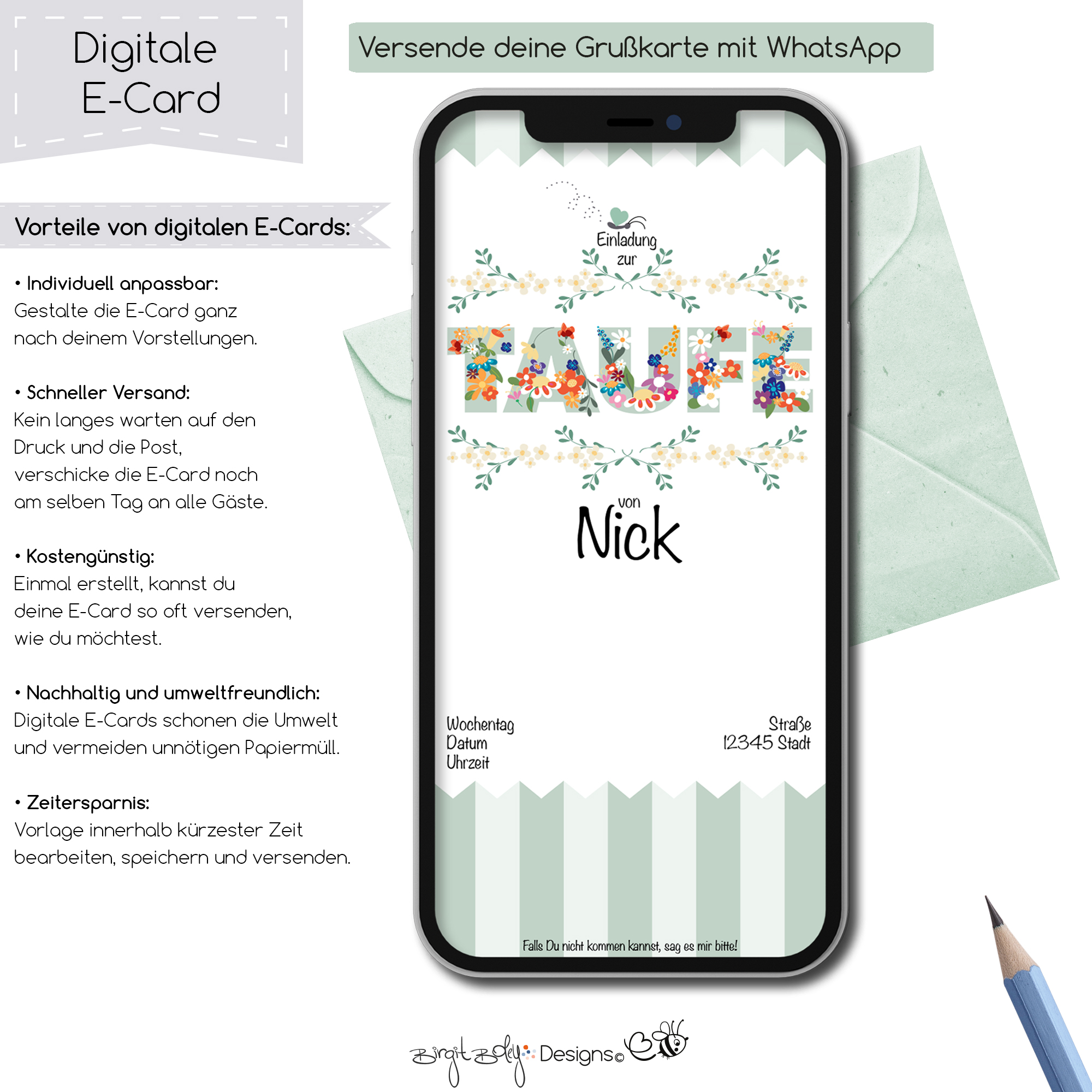 Ecard Taufe Blumen Khaki [Digital] – Bild 5