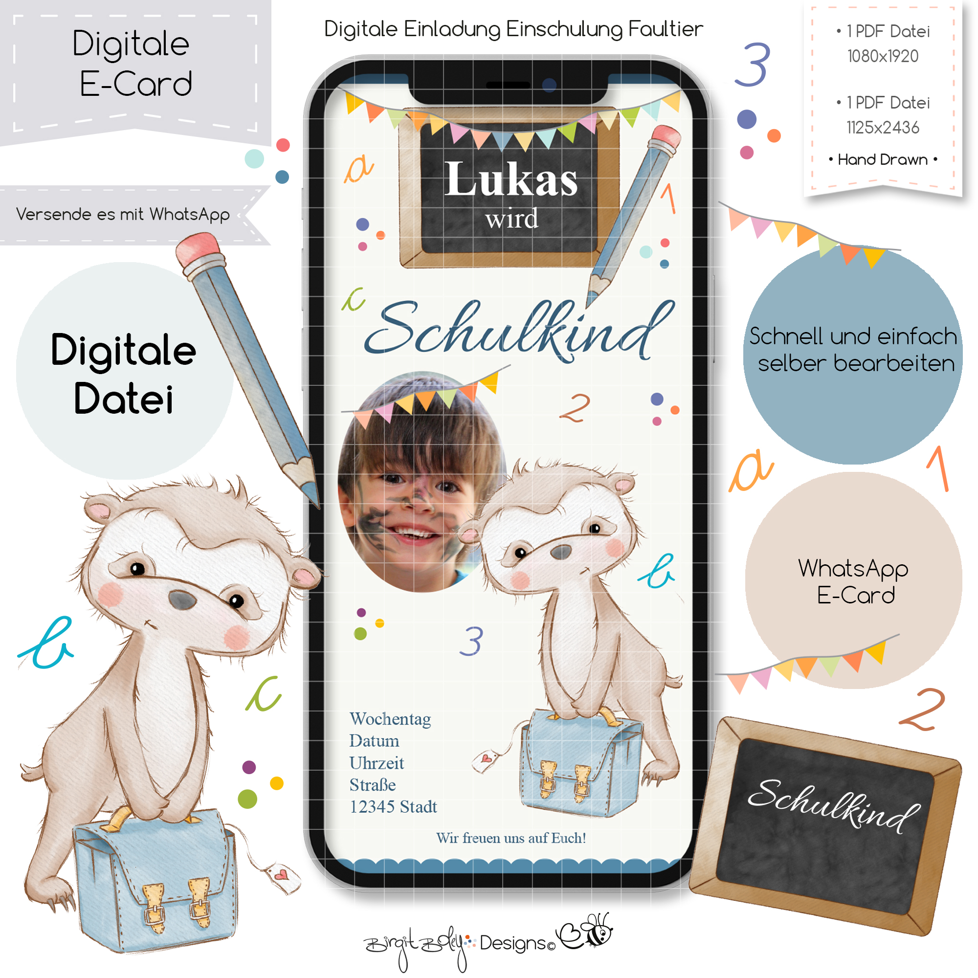 Ecard Einschulung Faultier [Digital]