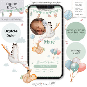 Ecard Geburtsanzeige Baby Boy [Digital]
