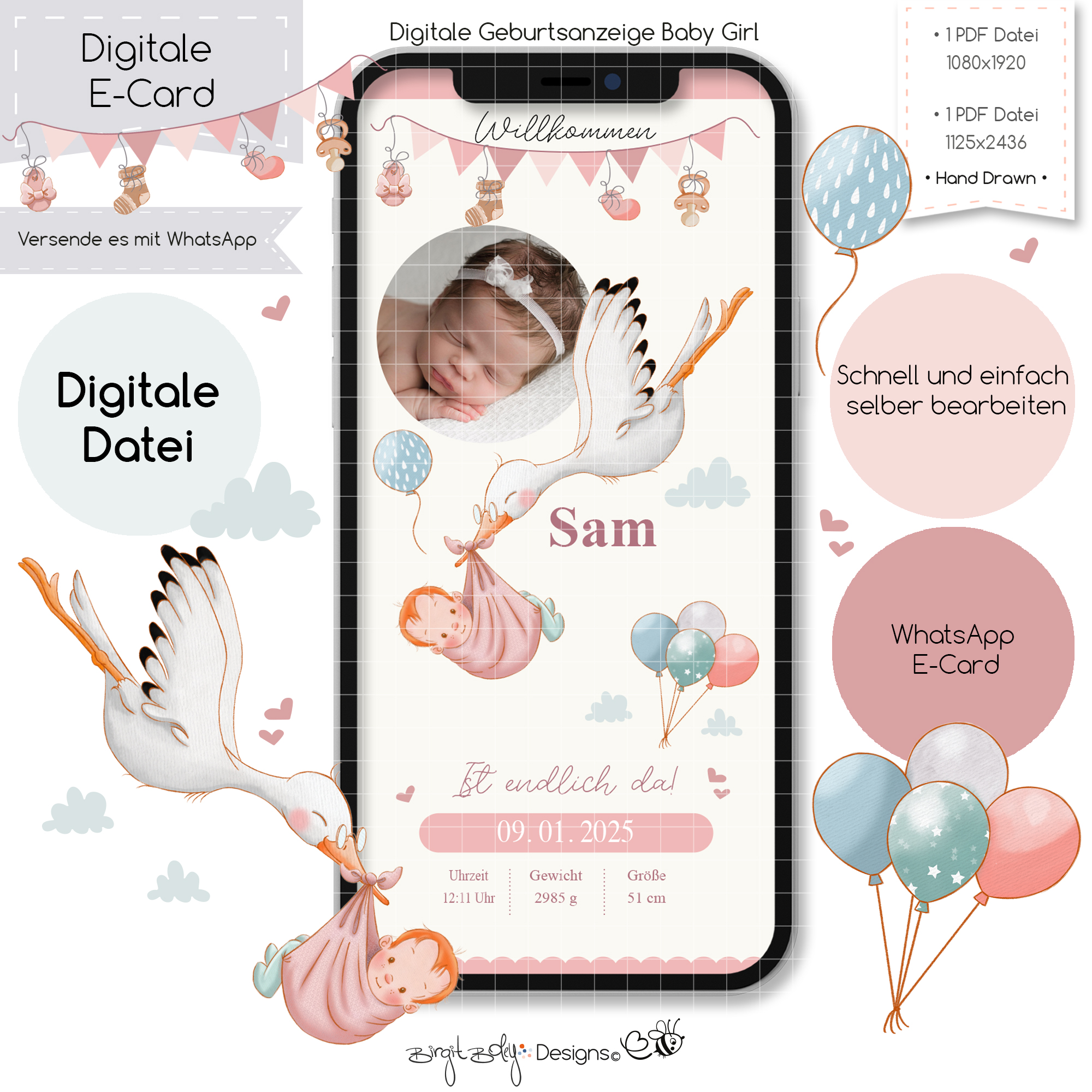 Ecard Geburtsanzeige Baby Girl [Digital]