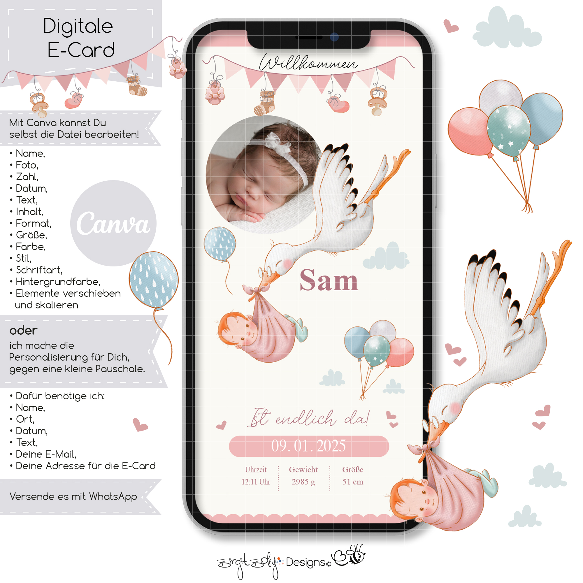 Ecard Geburtsanzeige Baby Girl [Digital] – Bild 3