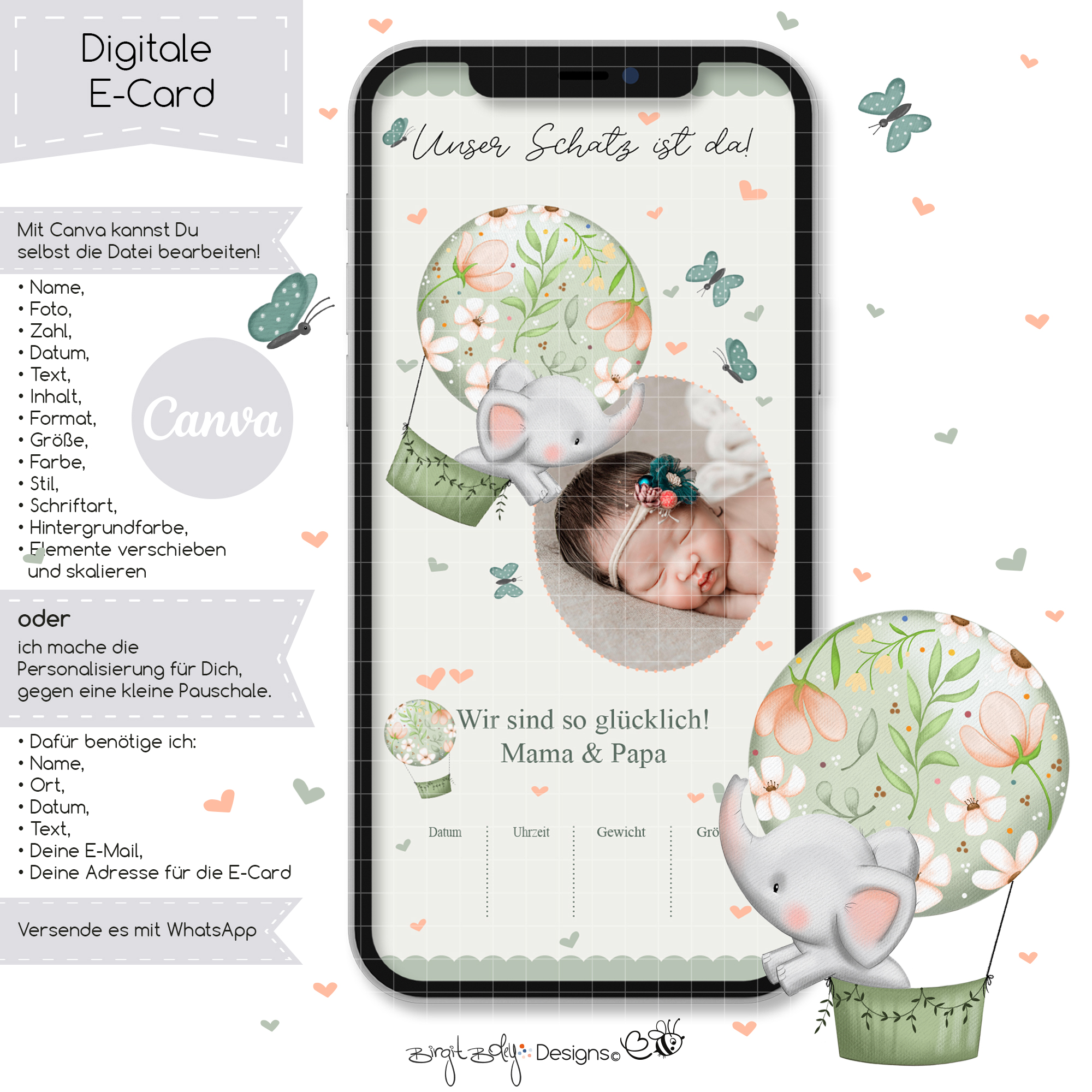 Ecard Geburtsanzeige Ballon Ellie 01 [Digital] – Bild 3