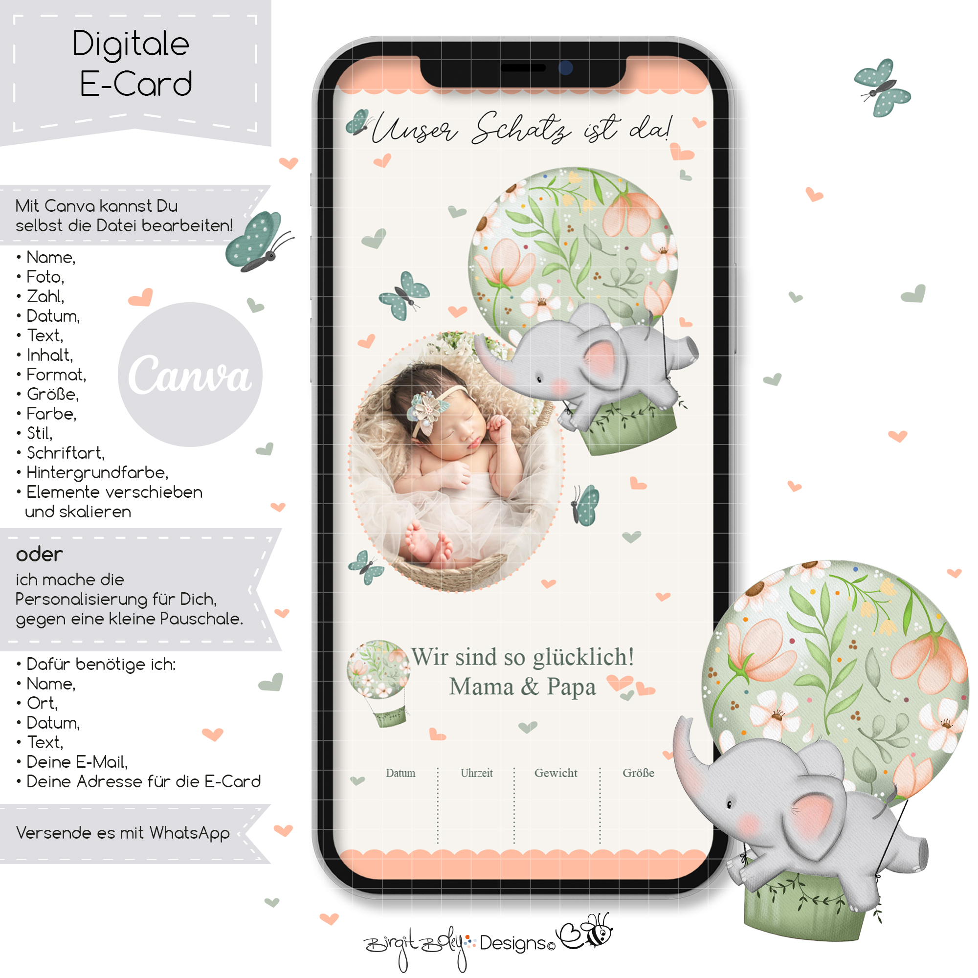 Ecard Geburtsanzeige Ballon Ellie 02 [Digital] – Bild 3