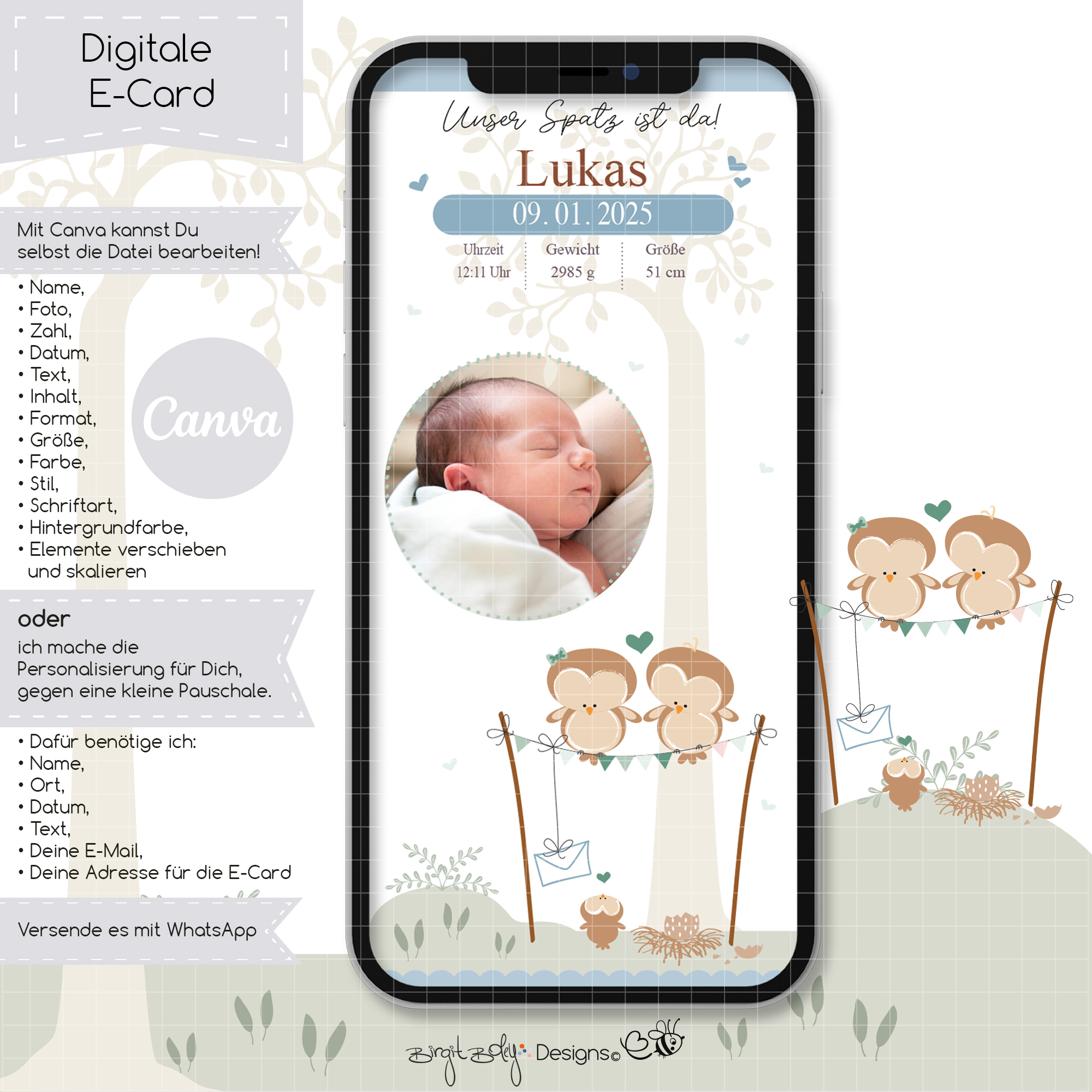 Ecard Geburtsanzeige Vögelchen Boy [Digital] – Bild 3