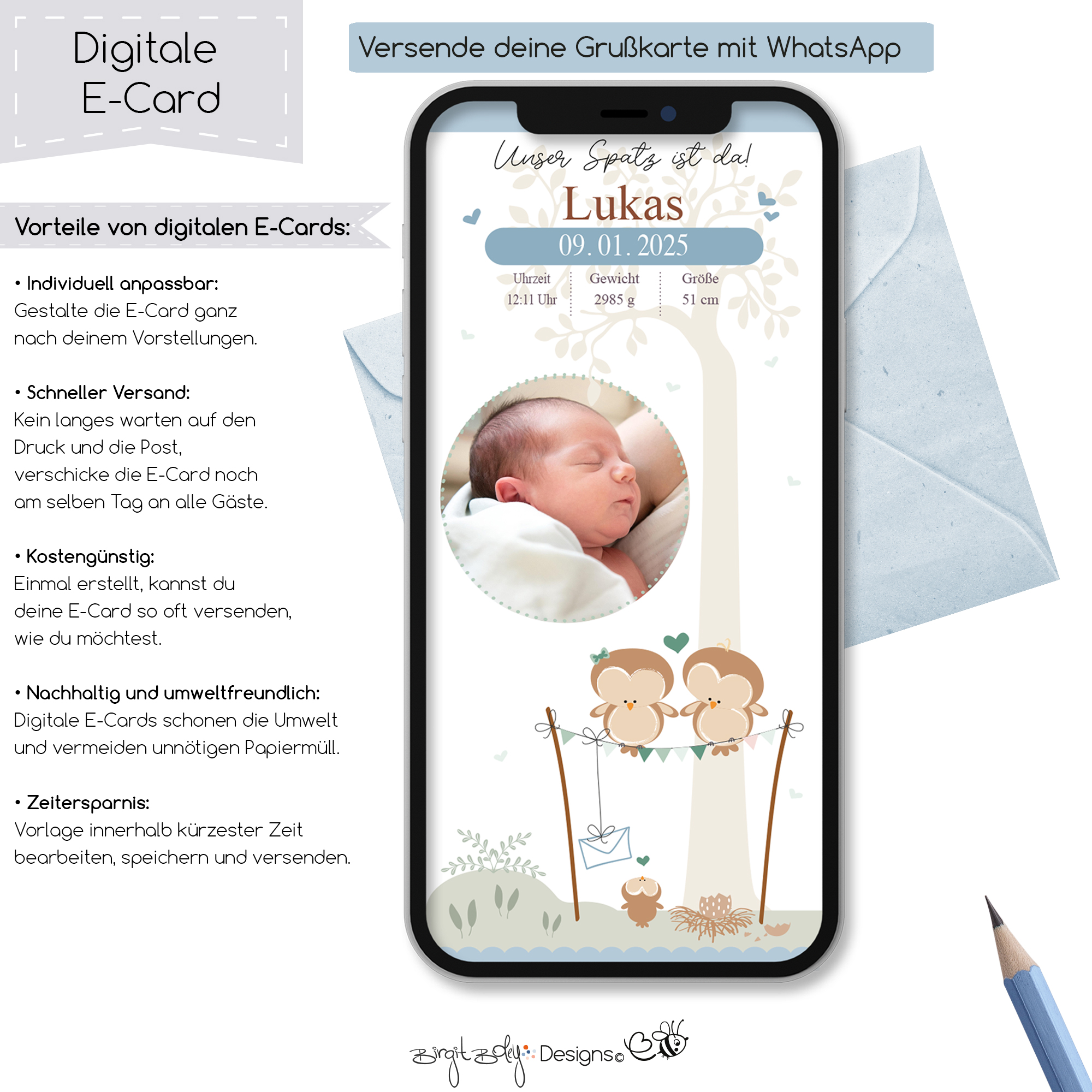 Ecard Geburtsanzeige Vögelchen Boy [Digital] – Bild 5