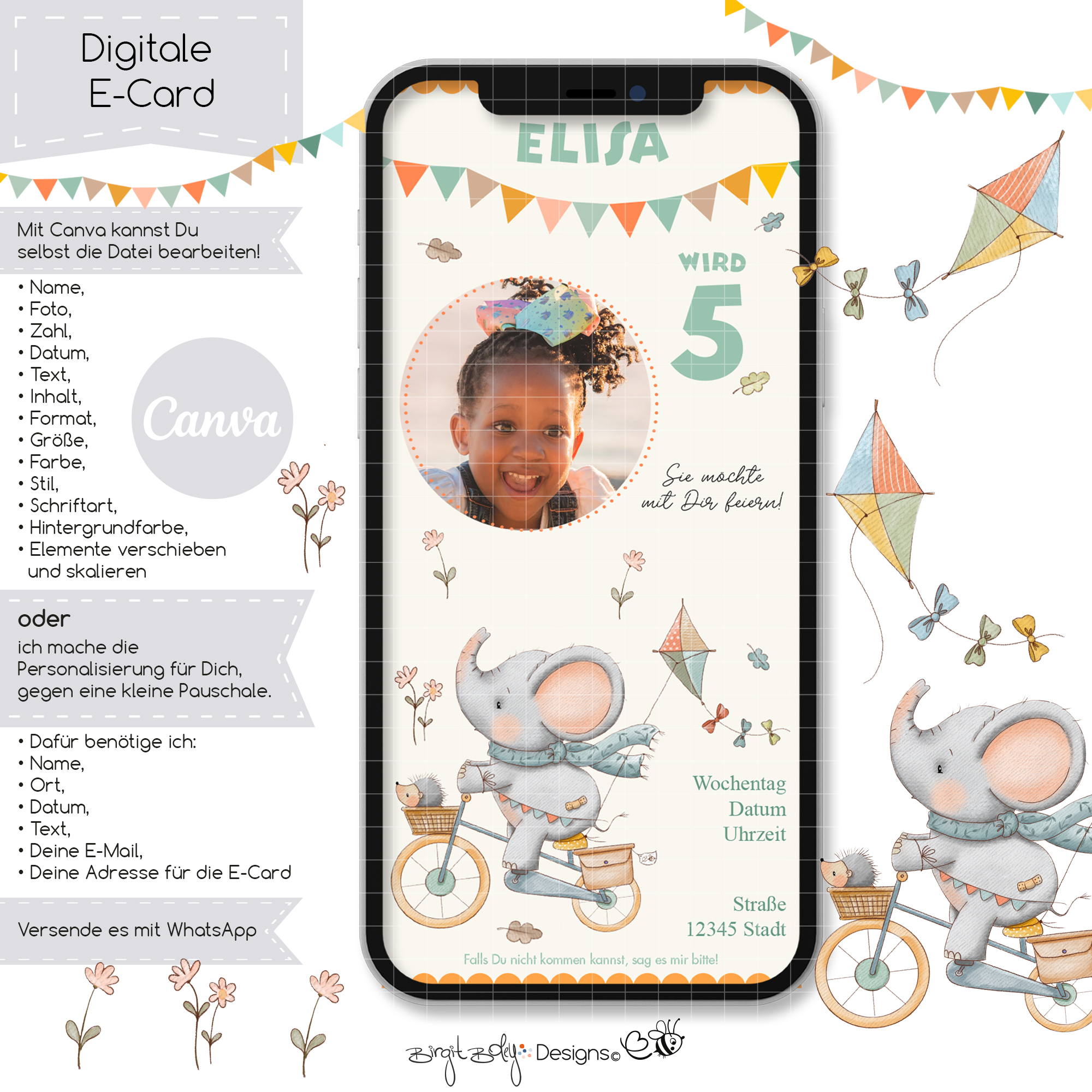Ecard Geburtstag Elephant Bicycle Ride [Digital] – Bild 3