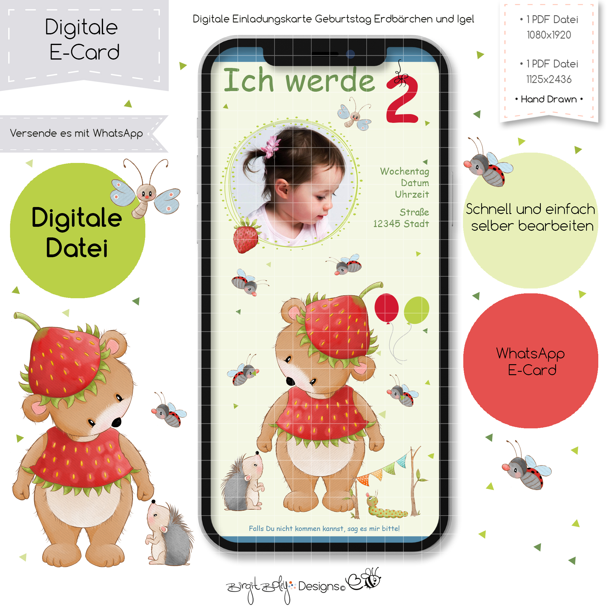 Ecard Geburtstag Erdbärchen und Igel [Digital]