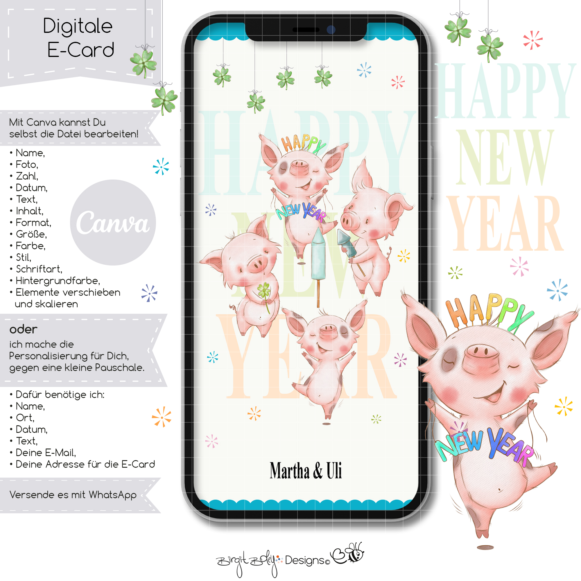 Ecard Neujahrsgrüße Gluecksschweinchen [Digital] – Bild 3