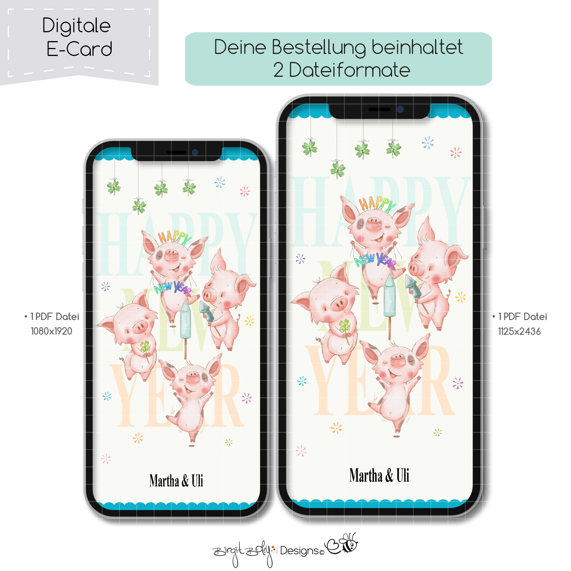 Ecard Neujahrsgrüße Gluecksschweinchen [Digital] – Bild 4