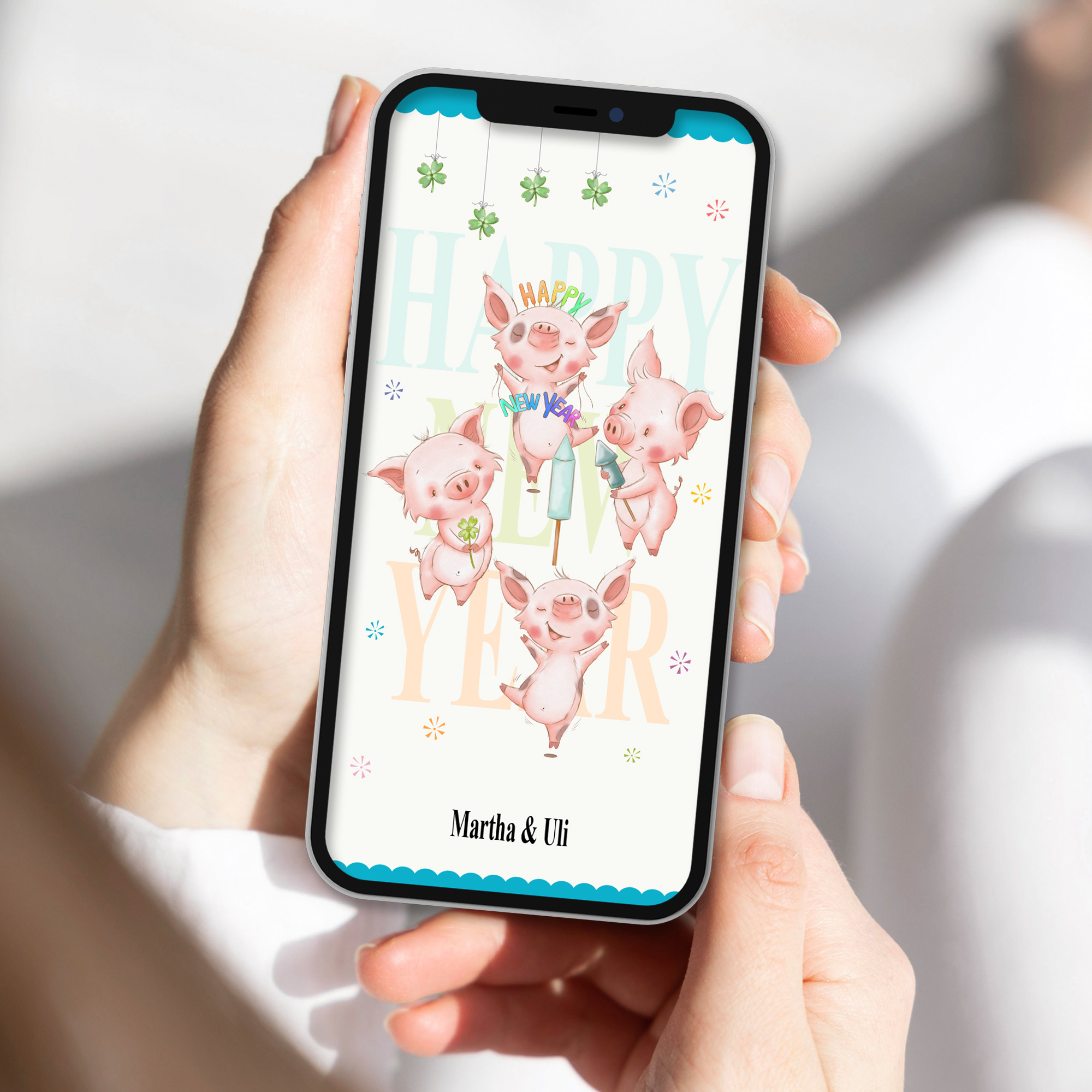 Ecard Neujahrsgrüße Gluecksschweinchen [Digital] – Bild 2