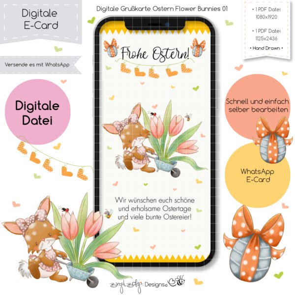 Ecard Grußkarte Ostern Flower Bunnies 01 [Digital]