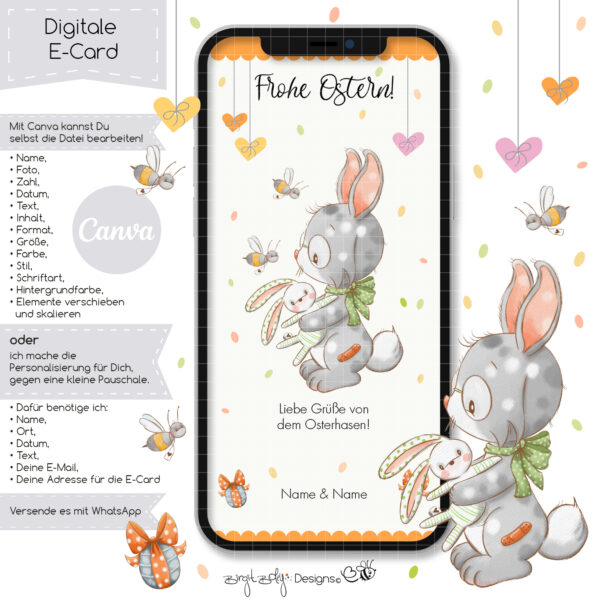 Ecard Grußkarte Ostern Flower Bunnies 02 [Digital] – Bild 2