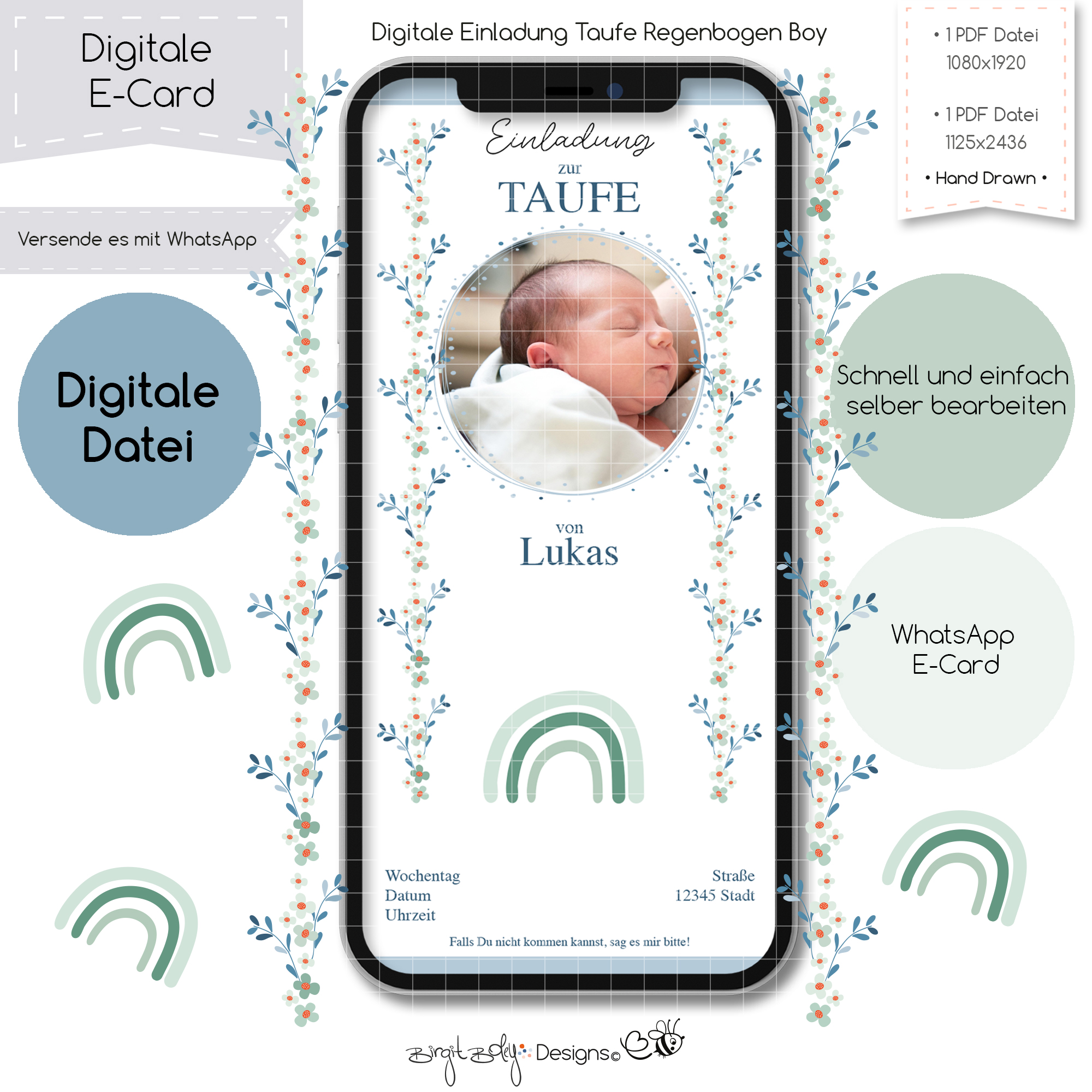 Ecard Taufe Regenbogen Boy [Digital]