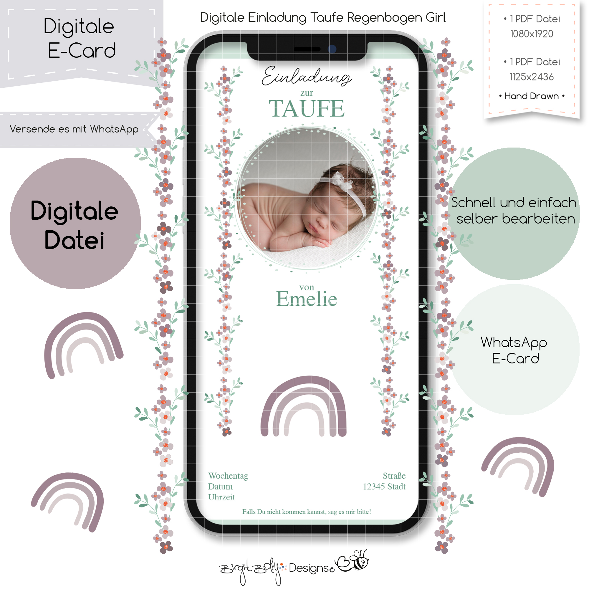 Ecard Taufe Regenbogen Girl [Digital]