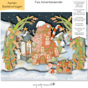 Karten Bastelvorlage Fips Adventskalender [Digital]